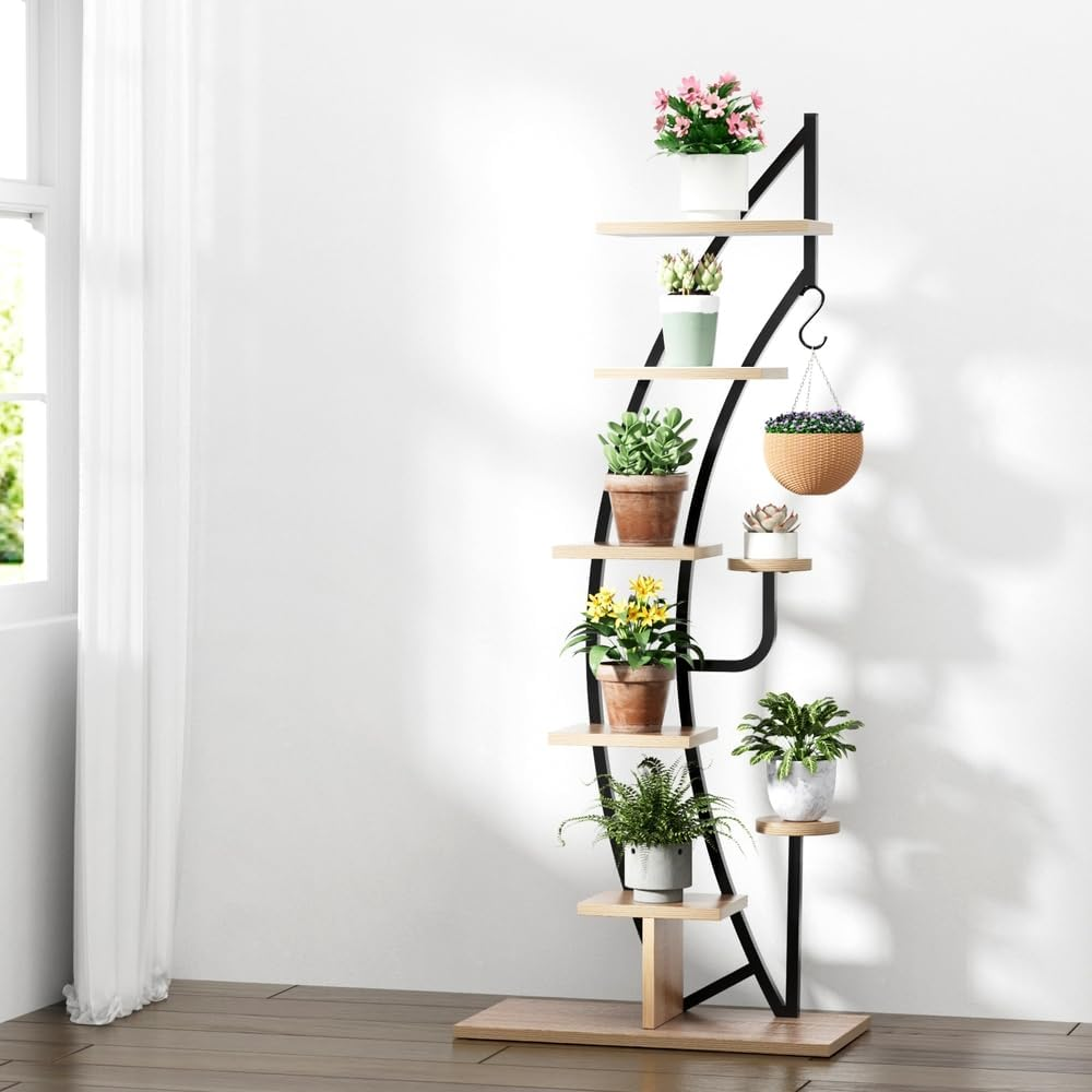 Artiss Plant Stand 6 Tier Metal Half Moon Shape Ladder Flower Pots Corner Shelf image number 2
