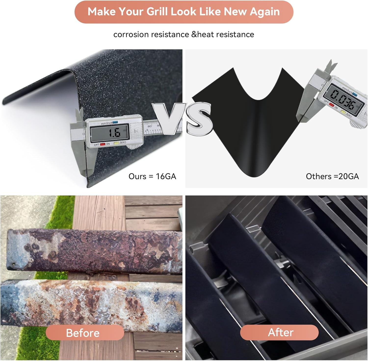 7636 Upgraded Flavorizer Bars for Weber Spirit 2 Parts,Weber GS4 Spirit II & I E310 E320 S310 S320 Grills with Front Mounted Control, 67046 69797 68843 Replacement Part,15.3" Porcelain-Enameled Bars image number 5