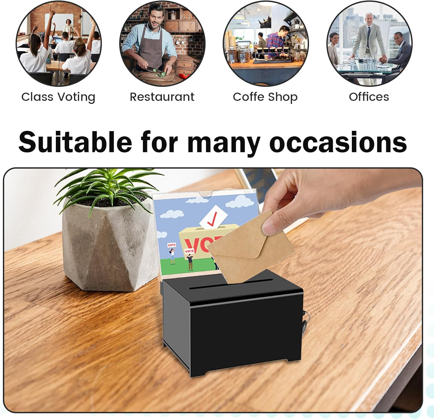 Acrylic Donation Box with Lock Clear Ballot Box with Removable Sign Holder 6.25&times;4.5&times;4 Inch Suggestion Box Storage Container with Keys Reusable Raffle Box for Fundraising Voting Charity Ballot