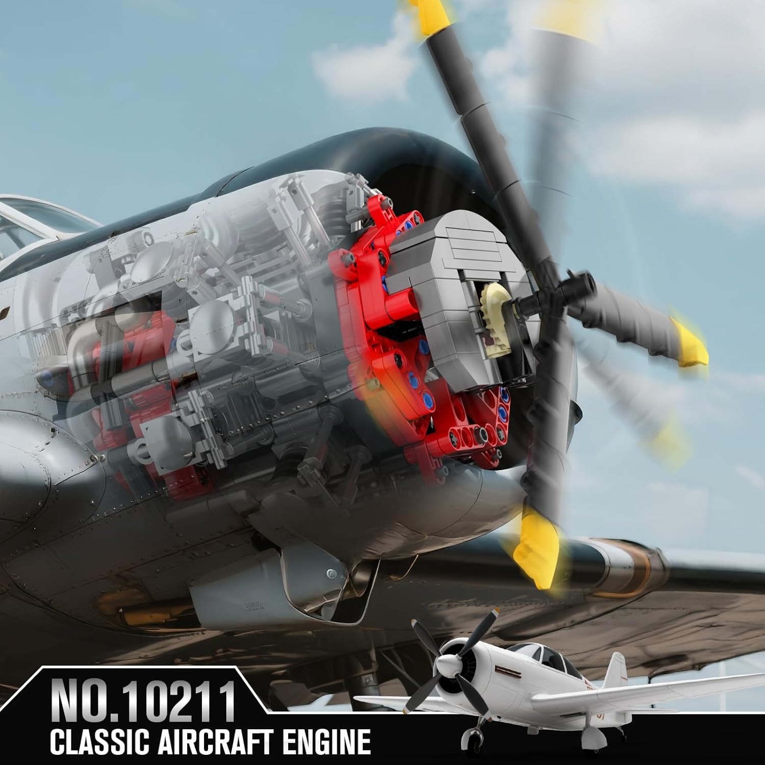 Mould King 10211 Technik Aeroplane Engine Model Kit - Electric Motor and Moving Piston, STEM Educational Toy for Teenagers, Adults/Collectors image number 2