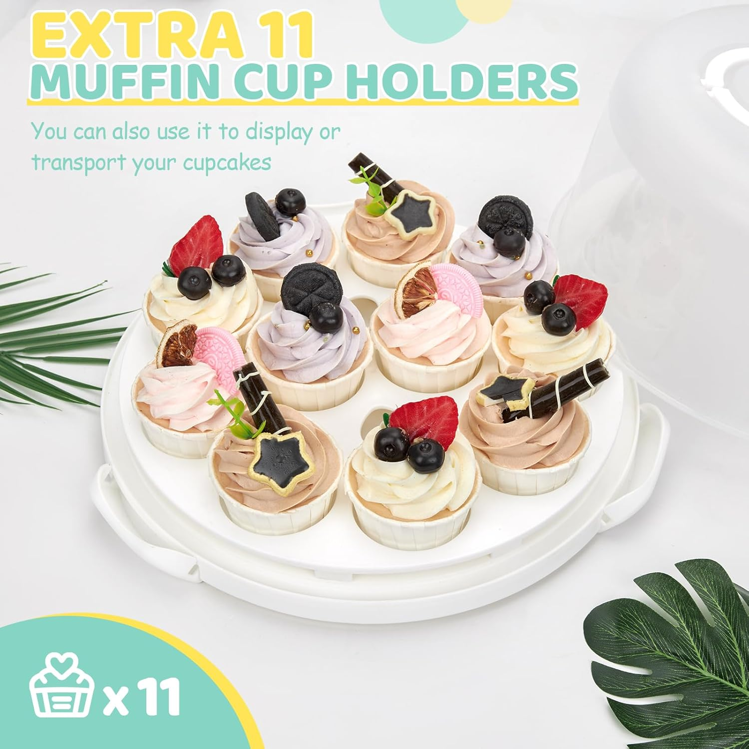 Ohuhu Cake Container, Cake Carrier with Lid and Handle Bpa-Free Cake Holder for 10 Inch Cake with 2 Handles Cupcake Carrier - Plastic Cover Two Sided Base for Transport Pies Nuts Fruit image number 6