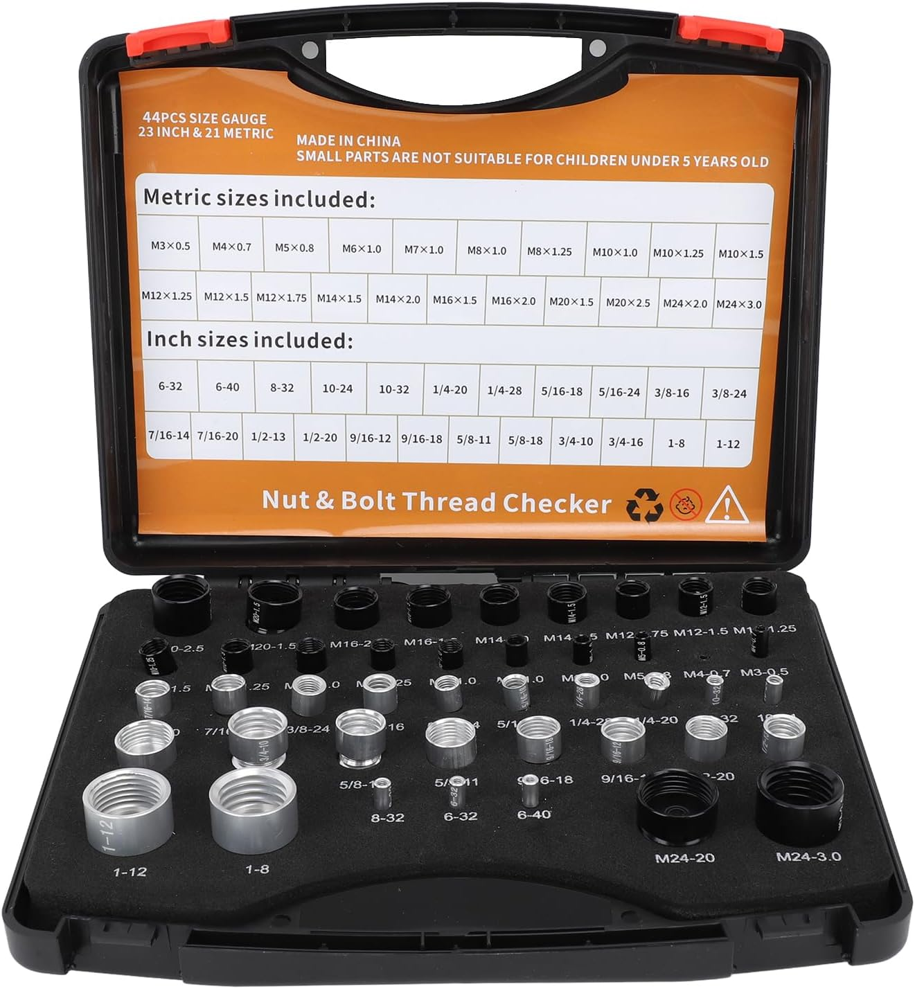 Nut and Thread Checker, 44Pcs Carbon Steel High Accuracy Size and Thread Gauge, Portable Identifier with Storage Box for Imperial and Metric Nuts image number 2