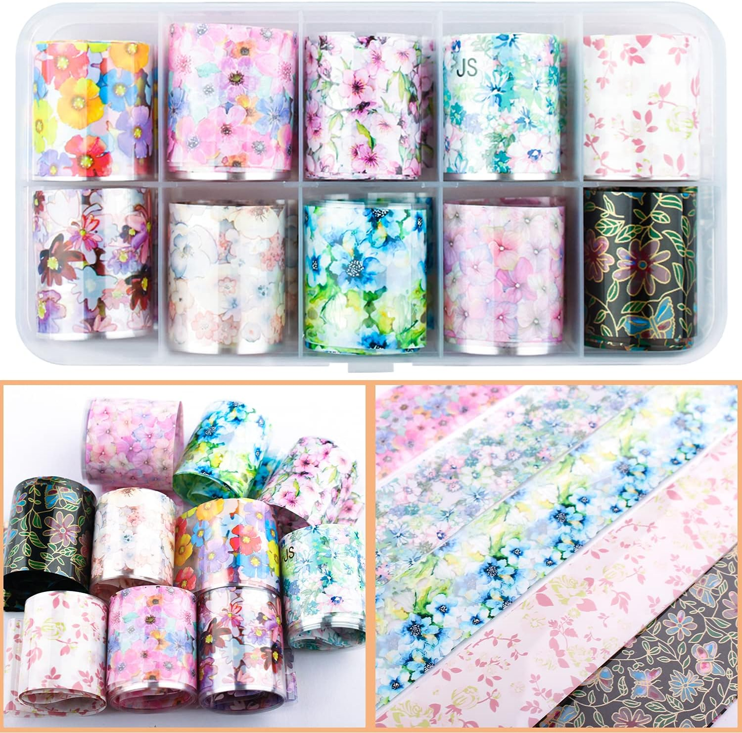 Nail Foil, DANNEASY 30 Rolls Nail Art Foil Transfer 3D Flower Stickers for Nails Blossoms Foils Nail Wraps for Nails Art Decorations Manicure Supplies