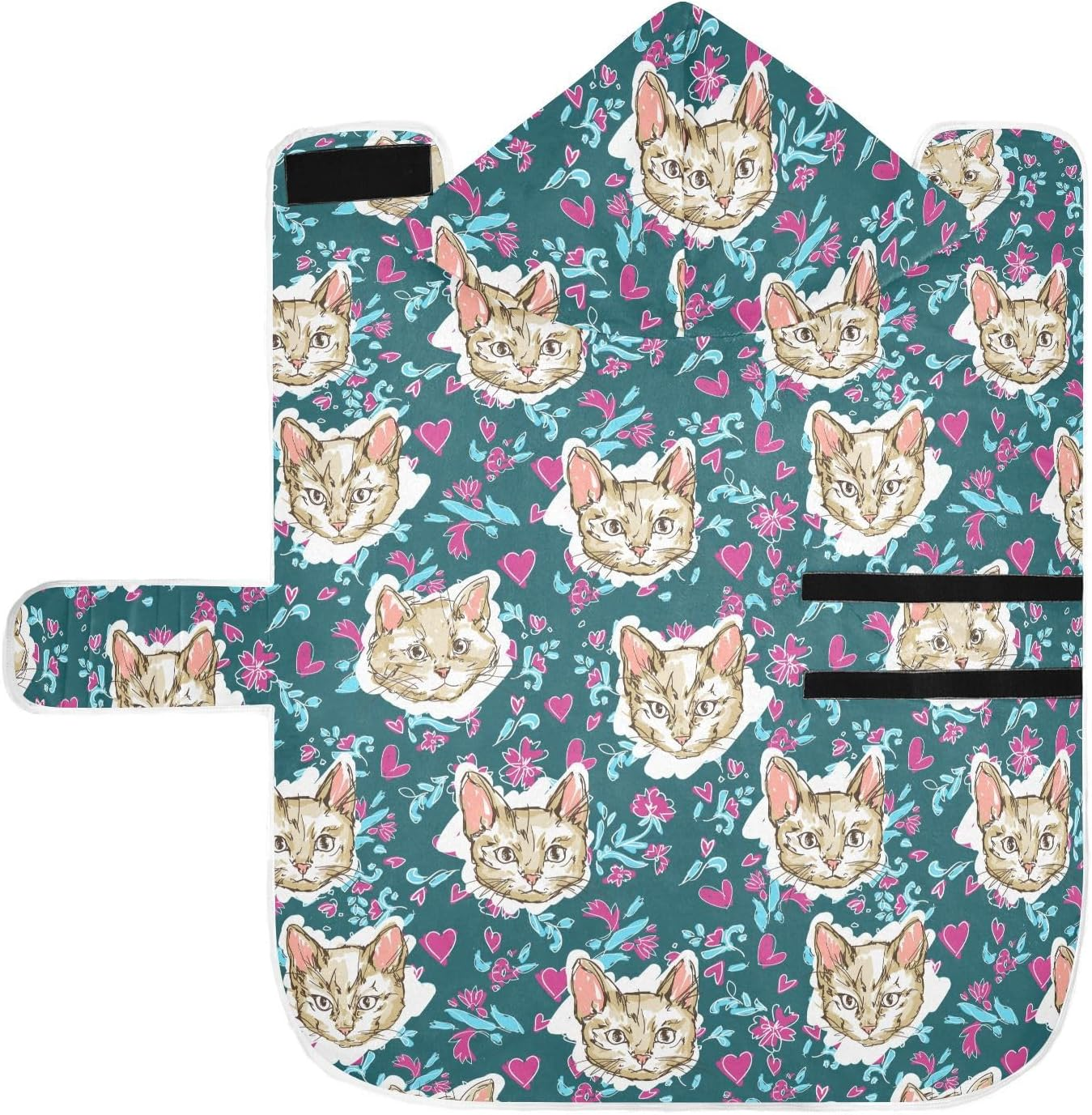 AIXIWAWA Cute Cat Heads Pet Bathrobe Towels with Adjustable Collar & Waist, Quick Absorbent Drying Coat for Cats and Dogs