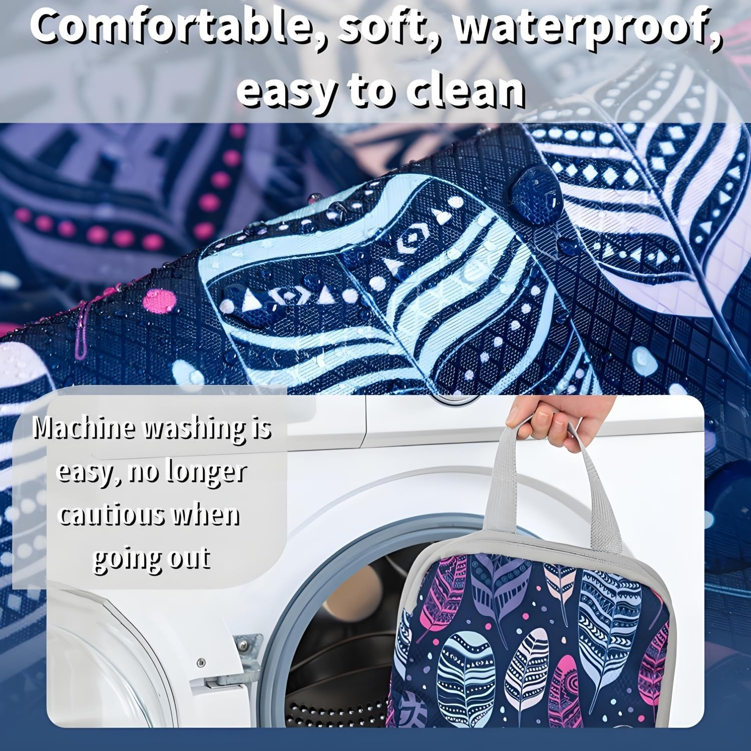 Travel Packing Cubes Set, Navy Feather Pattern, 4-Piece Mesh Storage Organisers with Handles ﻿ image number 5