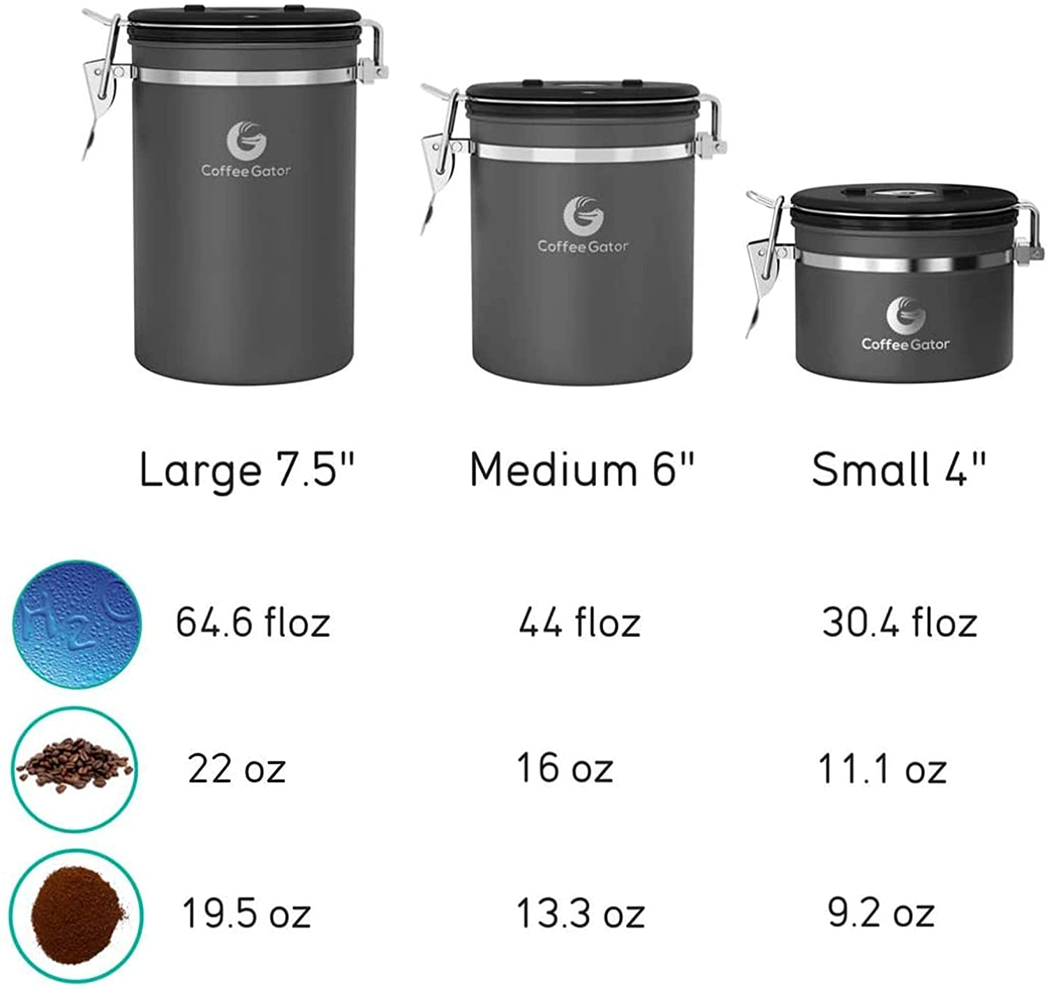 Coffee Gator Coffee Canister Airtight, 16Oz Stainless Steel and 4Oz Borosilicate Glass Travel Kitchen Food Storage Container with Date Tracker, Scoop for Beans, Ground, Sugar, Tea, Cookies Jars image number 2