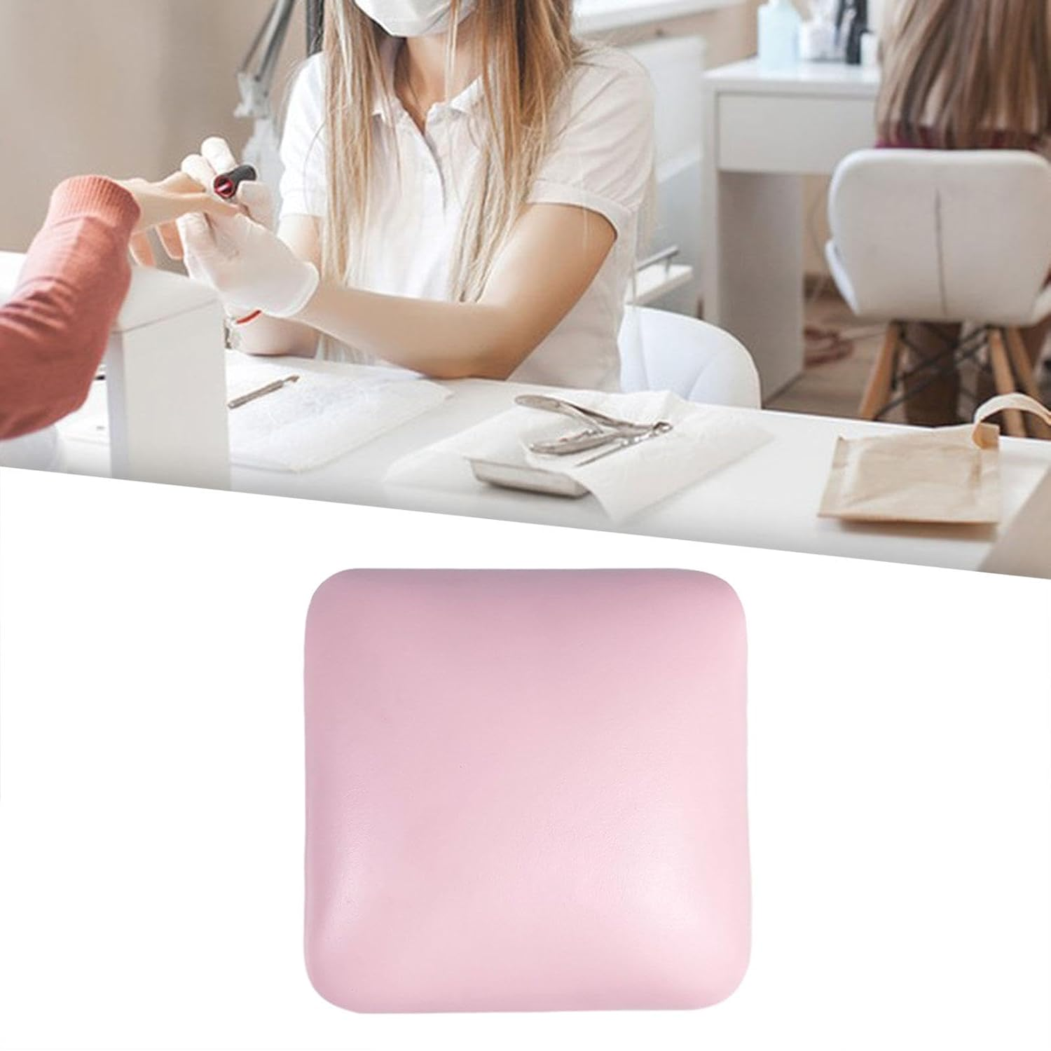 TENOL Nail Elbow Rest Elbow Pad Cushion,Table Desk Station Professional,Microfiber Leather Elbow Hand Rest for Home DIY Manicure, Pink - Marble Pattern image number 7