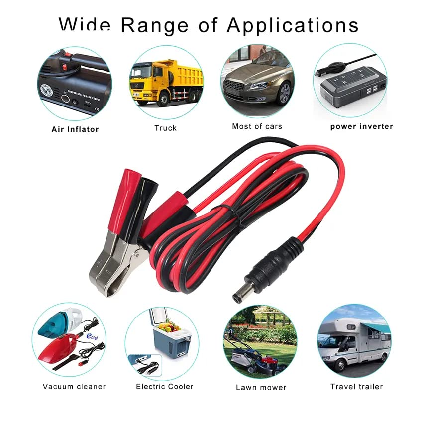 Battery Alligator Clips 2.1 * 5.5 Mm DC Jack Plug 12V-24V Power Extension Cord Battery Crocodile Charging Cable 18AWG(0.6M 2 Pack) image number 2