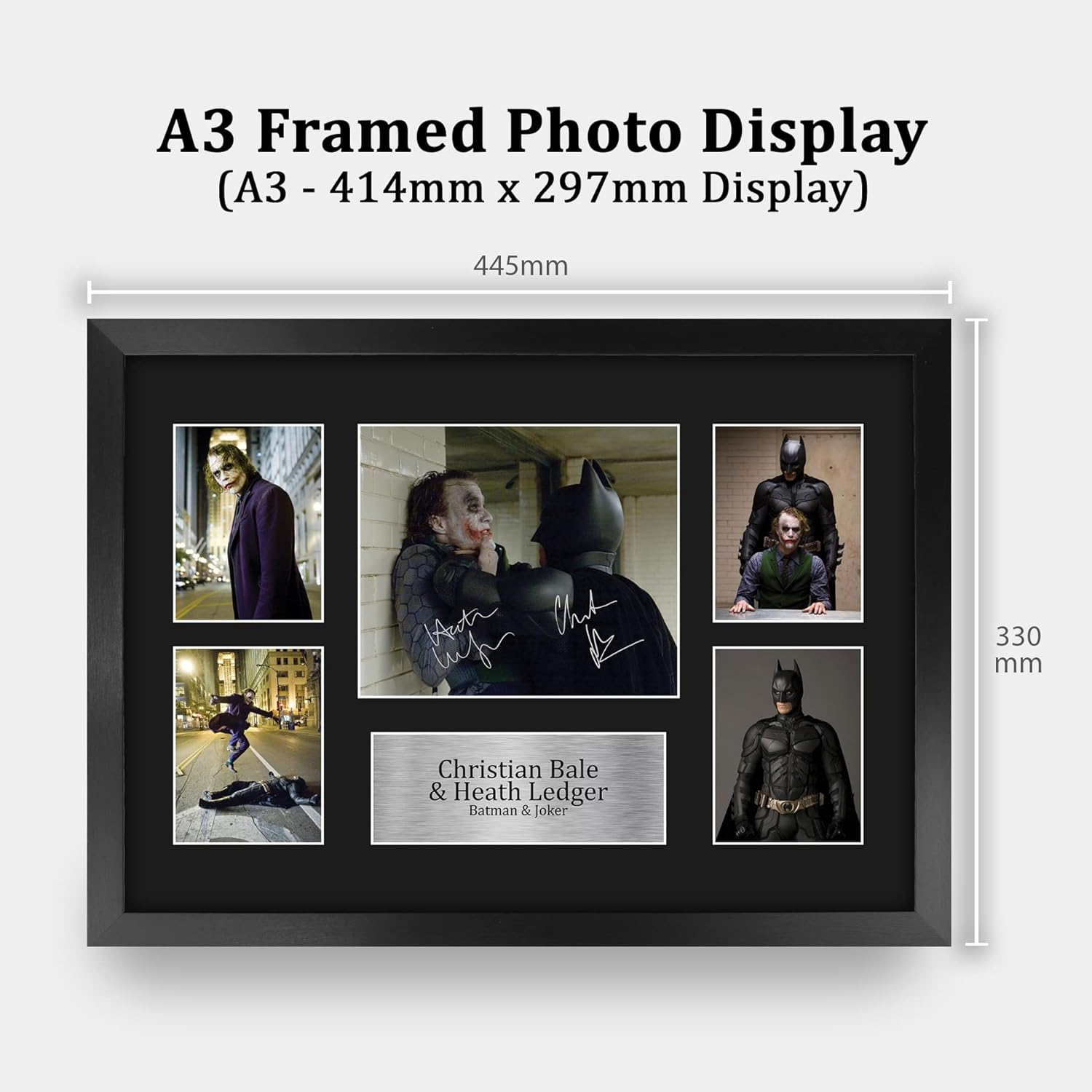 HWC Trading FR A3 Christian Bale & Heath Ledger the Dark Knight Batman & Joker Gifts Printed Signed Autograph Picture for Movie Memorabilia Fans - A3 Framed