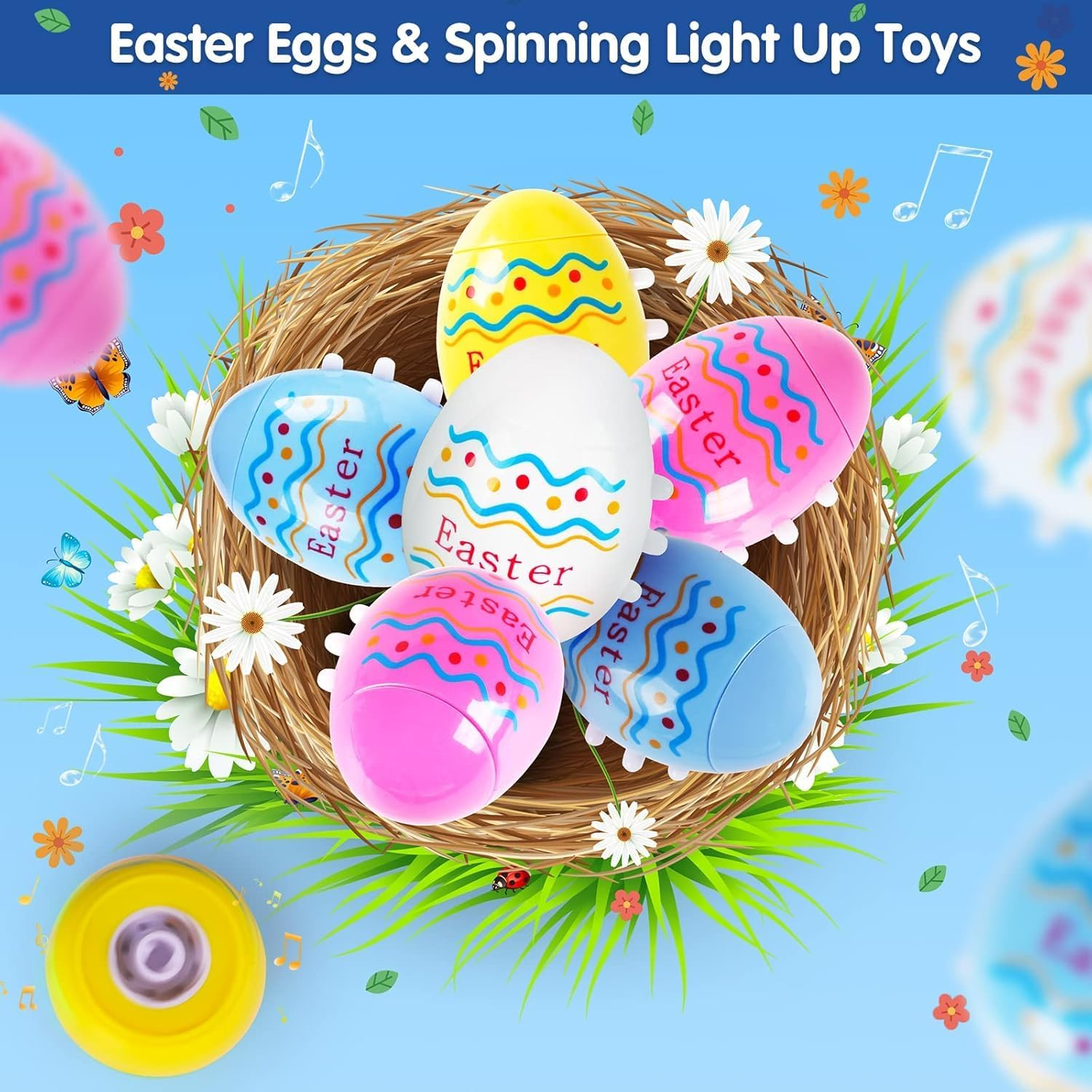 Easter Toys Eggs for Kids - 4 Pack Lighting & Spining & Singing Plastic Colorful Easter Toys Egss, Easter Basket Stuffers Party Favors Easter Toys Gifts for Kids 3+ Boys Girls image number 5