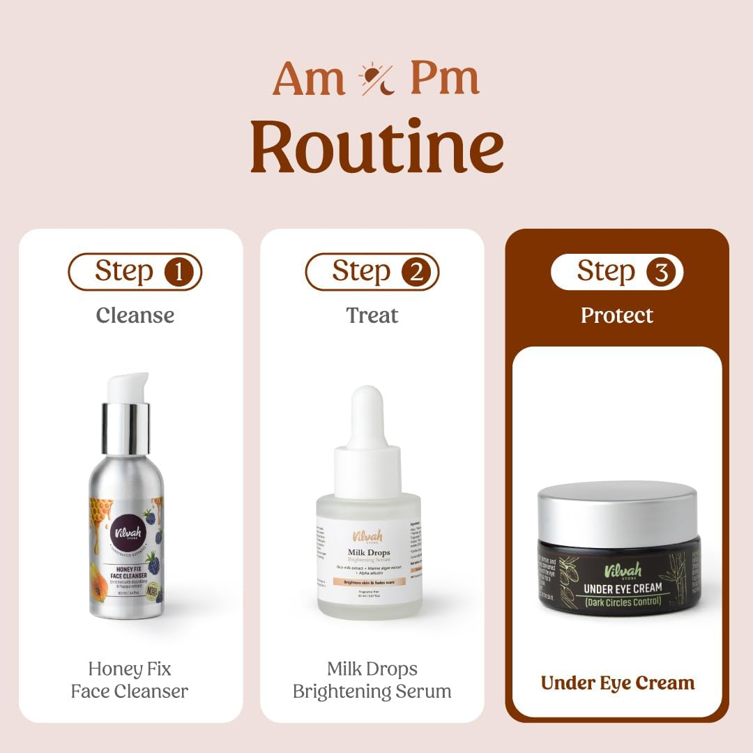 Vilvah Store under Eye Cream | for Dark Circles, Eye Puffiness, Fine Lines & Wrinkles | Minimizes Darkened, Stressed Appearance, Wrinkles, Puffiness around the Eye | with Natural Ingredients, 20Ml image number 6