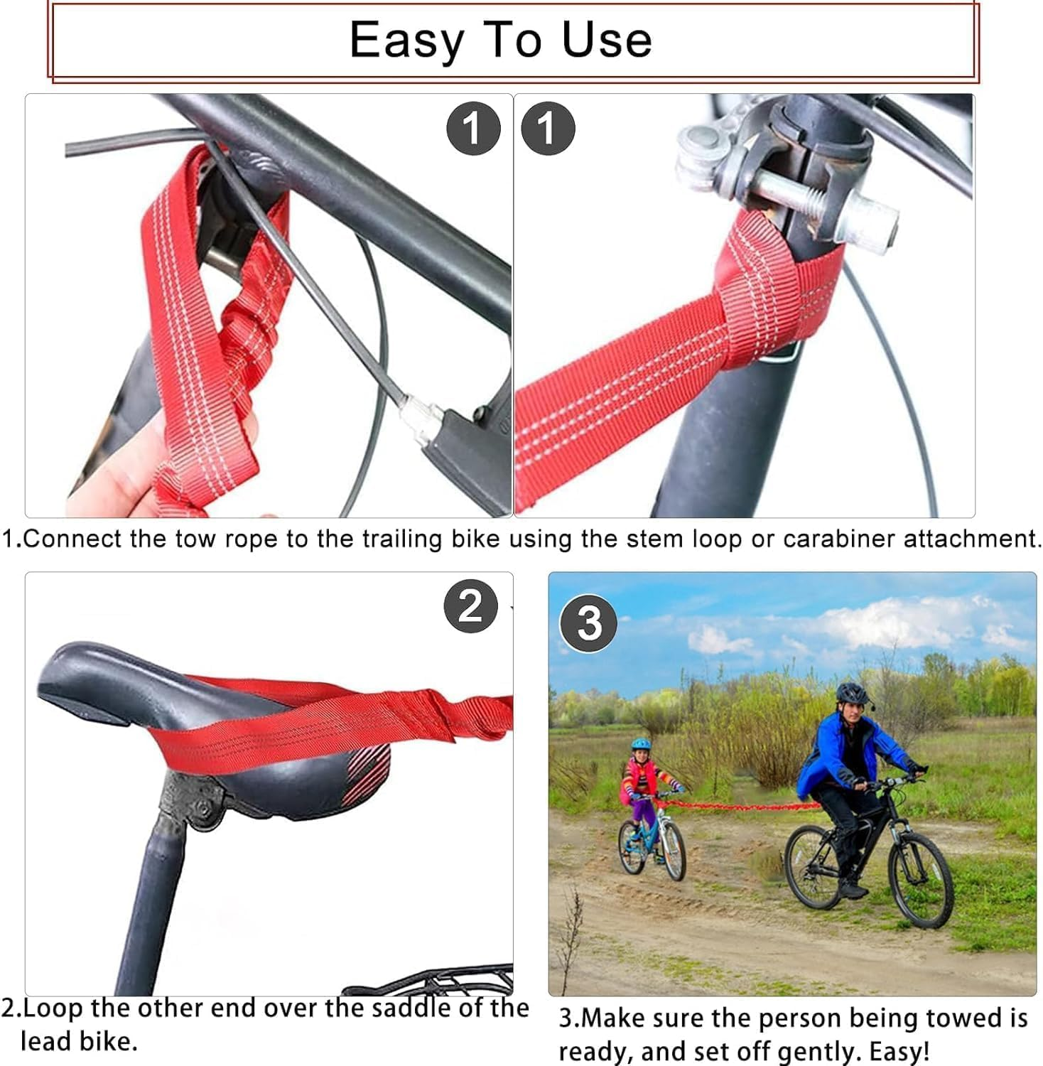 3 Meters Elastic Bicycle Tow Strap, 1Pc Cycling Stretch Pull Strap Bicycle Tow Rope, Elastic Bicycle Tow Rope with Storage Bag, MTB Cycling Stretch Pull Strap for Long Ride Going Uphill, Orange image number 1