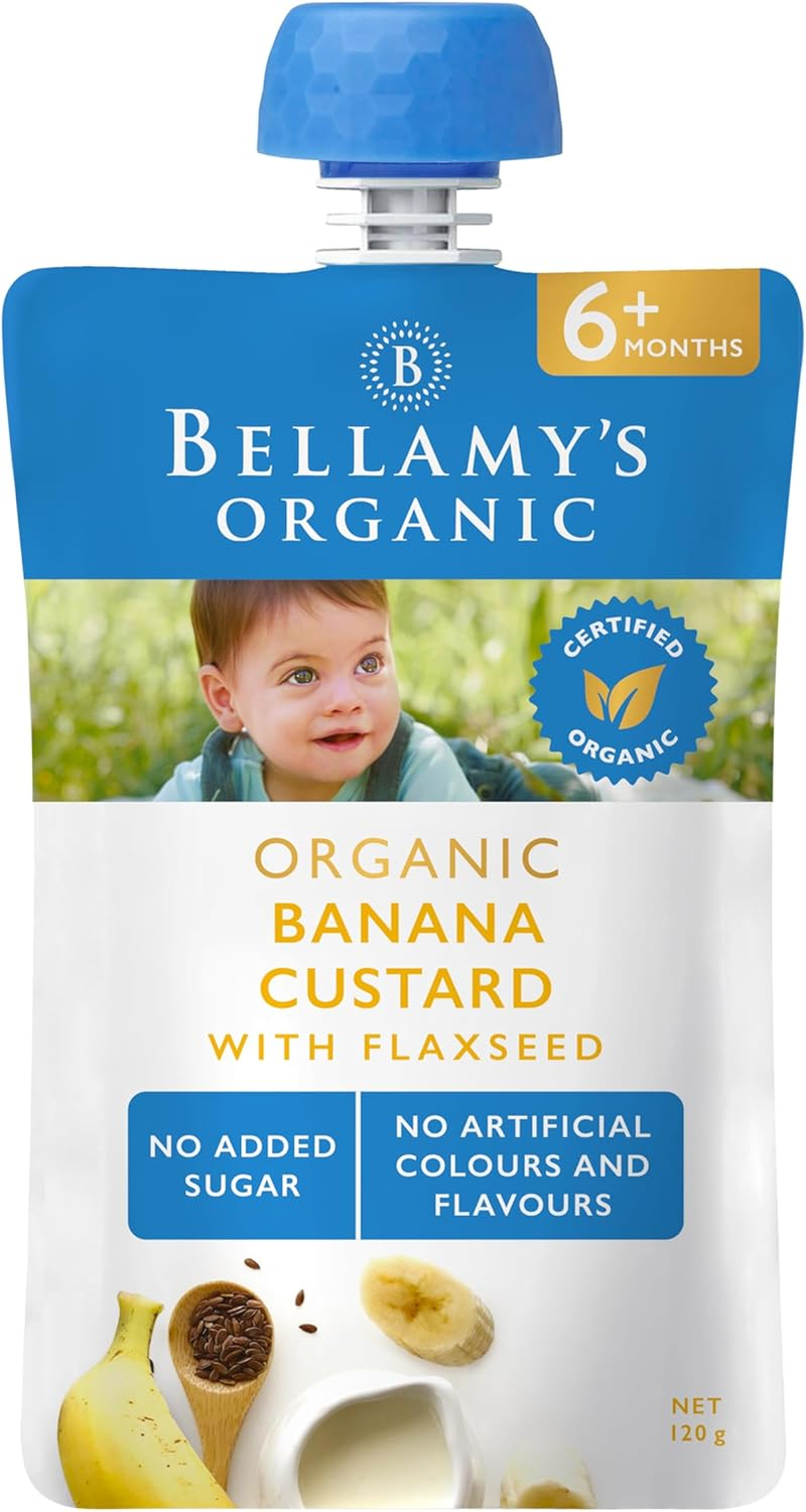 Bellamy'S Organic Banana Custard with Flaxseed 120 Grams, Baby Food, 6 Months +, Bulk (6 X 120 Grams)