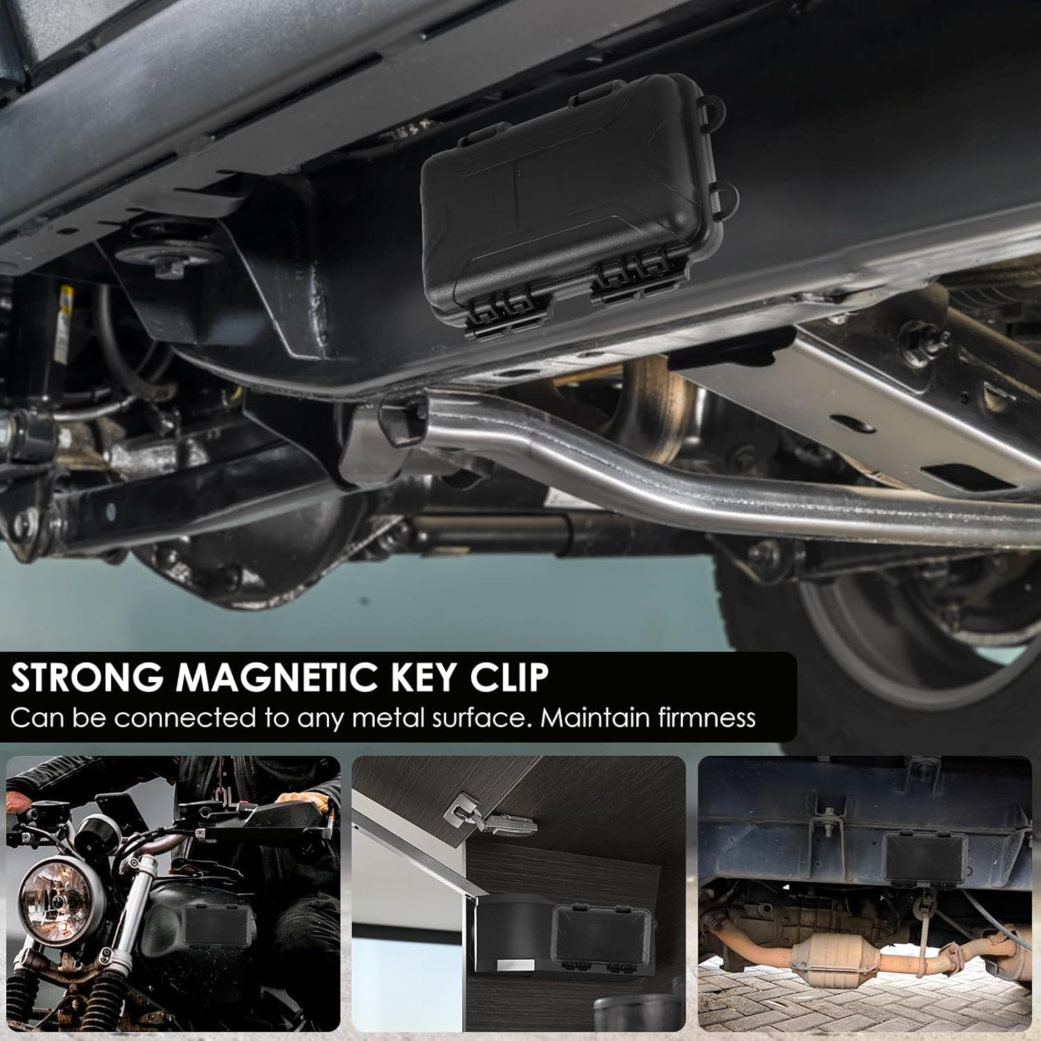 PHWRECZ 1Pc/2Pcs Magnetic Key Holder under Car Hide Key Box with Strong Magnet, Waterproof, Secure, Versatile, Black, 4.33X2.56X1.38 Inches - 2Pcs image number 4
