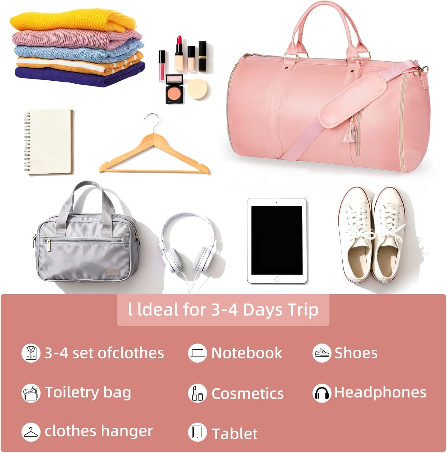 Disna Convertible Garment Bag for Travel- Waterproof Leather Convertible 2 in 1 Carry on Garment Bag with Shoe Compartment Garment Duffel Bag for Women (Black) image number 1