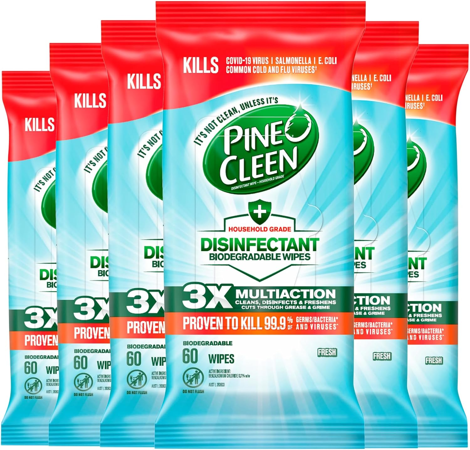 Pine O Cleen Biodegradable Disinfectant Cleaning Wipes Fresh 360S (60'S X 6) image number 3