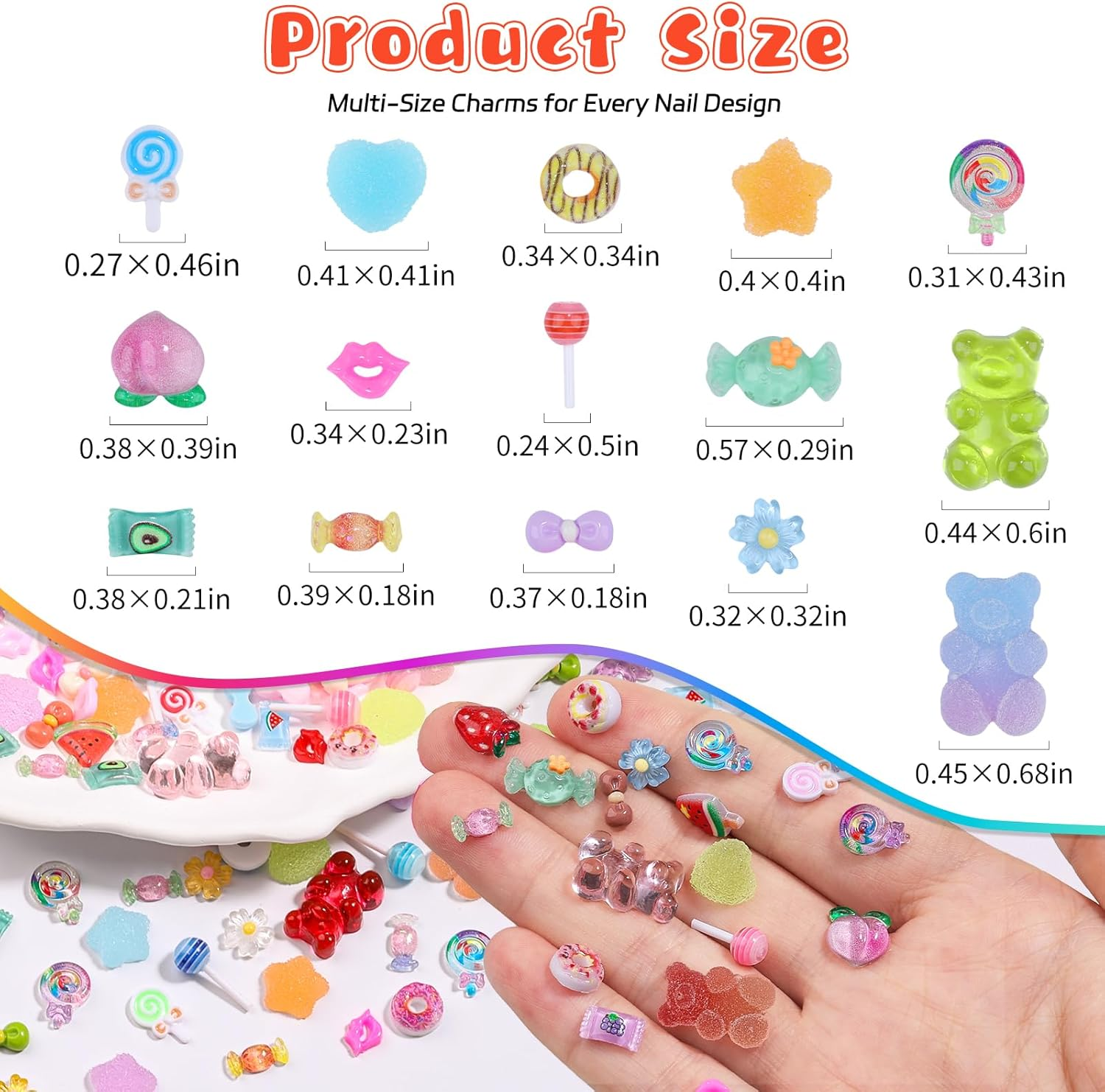 Kikonoke 200PCS Kawaii Nail Charms Kit, 3D Lip Candy Gummy Bear Resin Charms for Acrylic Nails, Sweet Nail Art Supplies with Tweezers for DIY Crafts, Slime & Shoe Decor