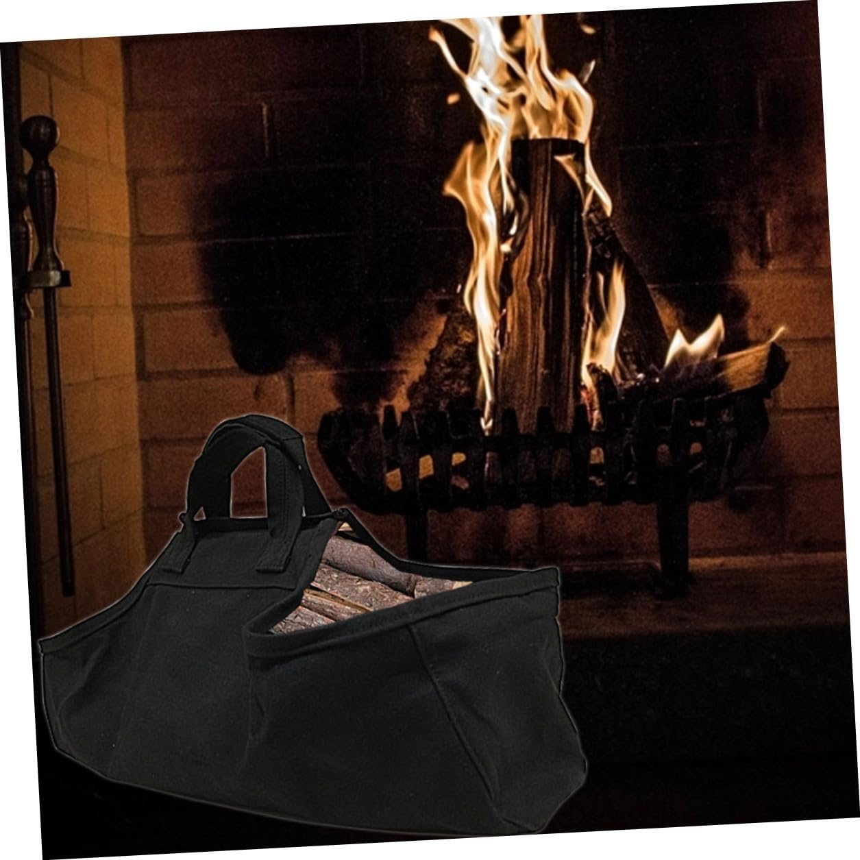 JECOMPRIS Wear-Resistant Firewood Tote Bag with Handle Strap Oxford Cloth Wood Carrier for Camping Outdoor Fireplace Storage Capacity Canvas Design image number 3