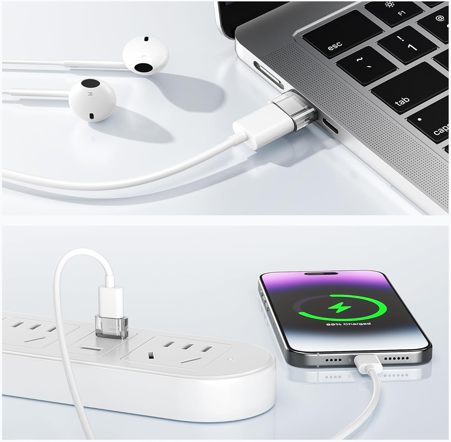 Elebase USB to USB C Adapter 4 Pack,Transparent Type-C Female to a Male Car Charger Converter for New Iphone 16 Pro Max plus 15 14 13,Apple Watch 10 9 8,Airpods,Ipad Air 5 Mini 6 7,Samsung S25 Ultra image number 6