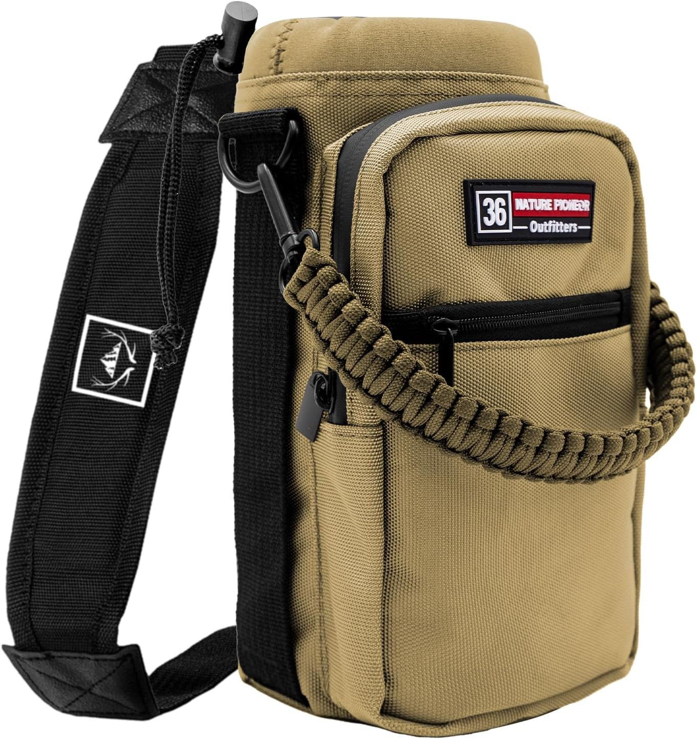 NATURE PIONEOR Water Bottle Carrier with Adjustable Strap - Insulated Sleeve Pouch Water Bottle Holder Bag with Paracord Handle & 2 Storage Pockets for Yeti 26/36/46 Oz, Hiking, Camping, Gym, Travel