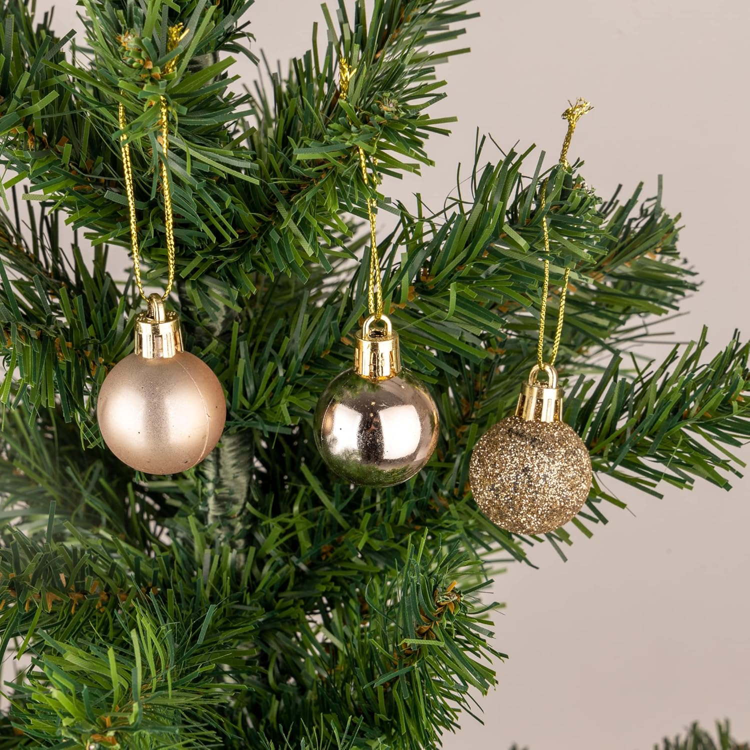 30Mm/12Pcs Christmas Baubles Shatterproof Champagne Gold, Christmas Tree Decorations Ball Ornaments Balls Xmas Hanging Decorations Holiday Decor - Shiny,Matte,Glitter image number 2