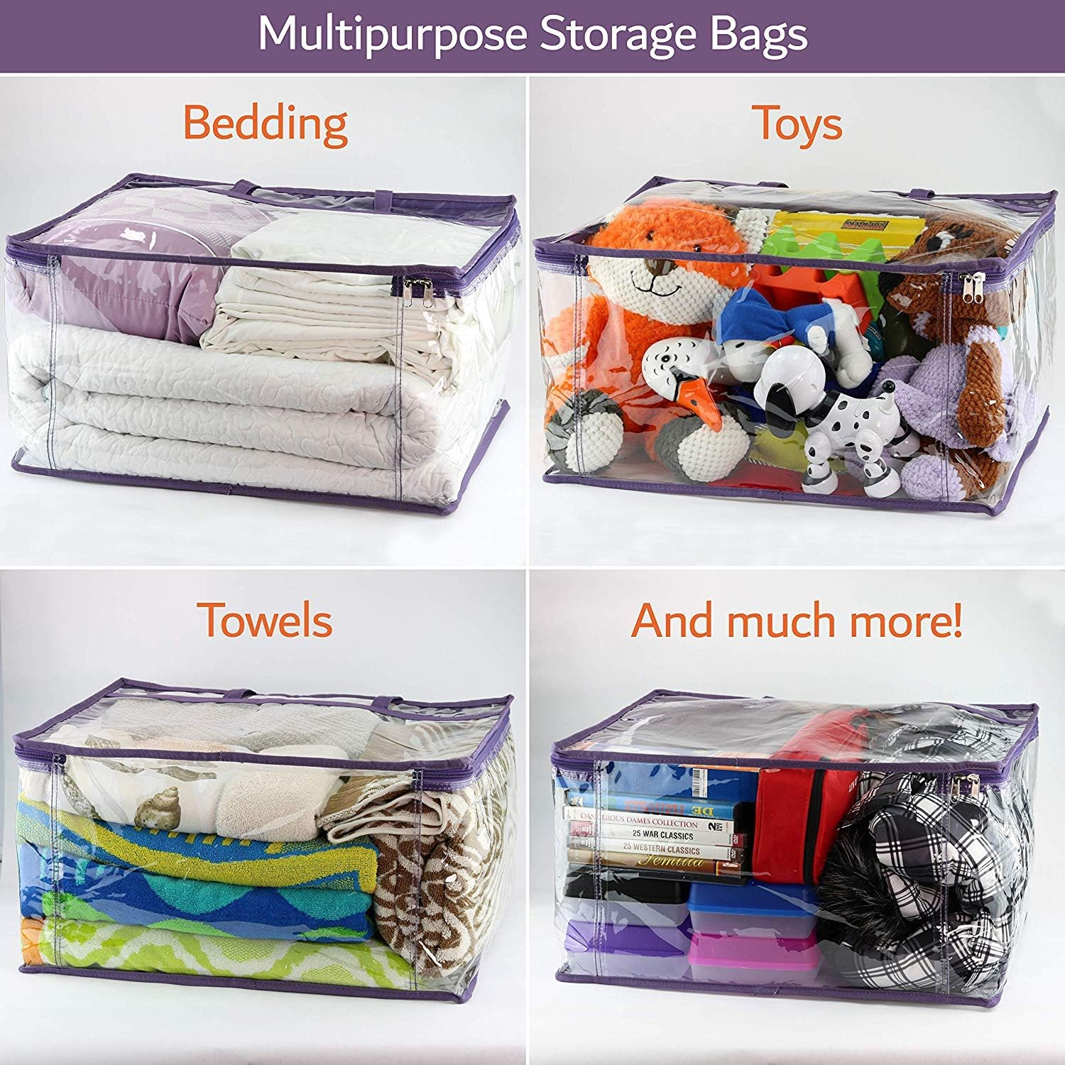 Clear Zippered Storage Bags (3-Pack) Closet Organizer Vinyl Bag for Bedding, Linen, Blankets, Duvet Covers, Comforters, Clothes & Toys | Multi Purpose & Space Saver PVC Organizers image number 4