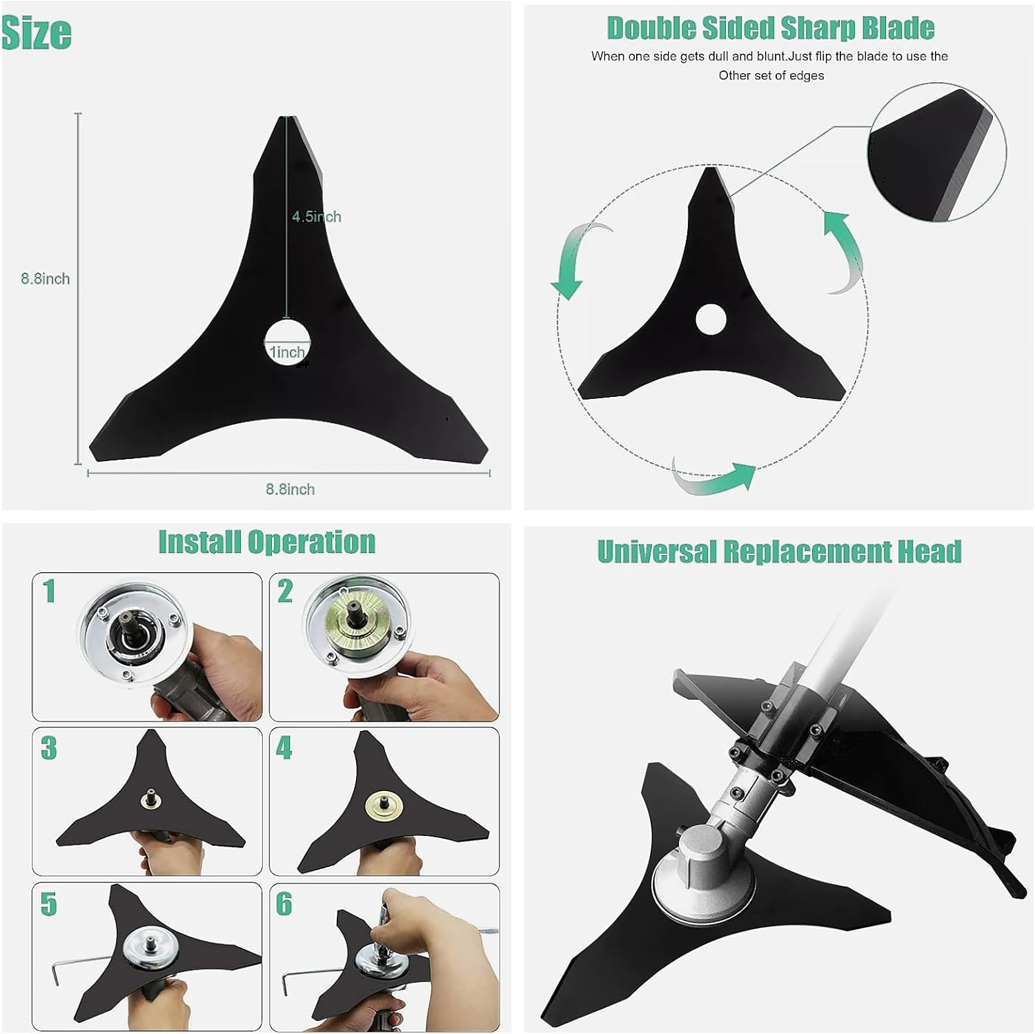 Brush Cutter Kit - 9" X 36T Carbide Tipped Blade, 9" X 20T Carbon Steel Chainsaw Tooth, 10" X 3T Carbon Blade, 6 Steel Razors Trimmer Head for Weed-Eater image number 2