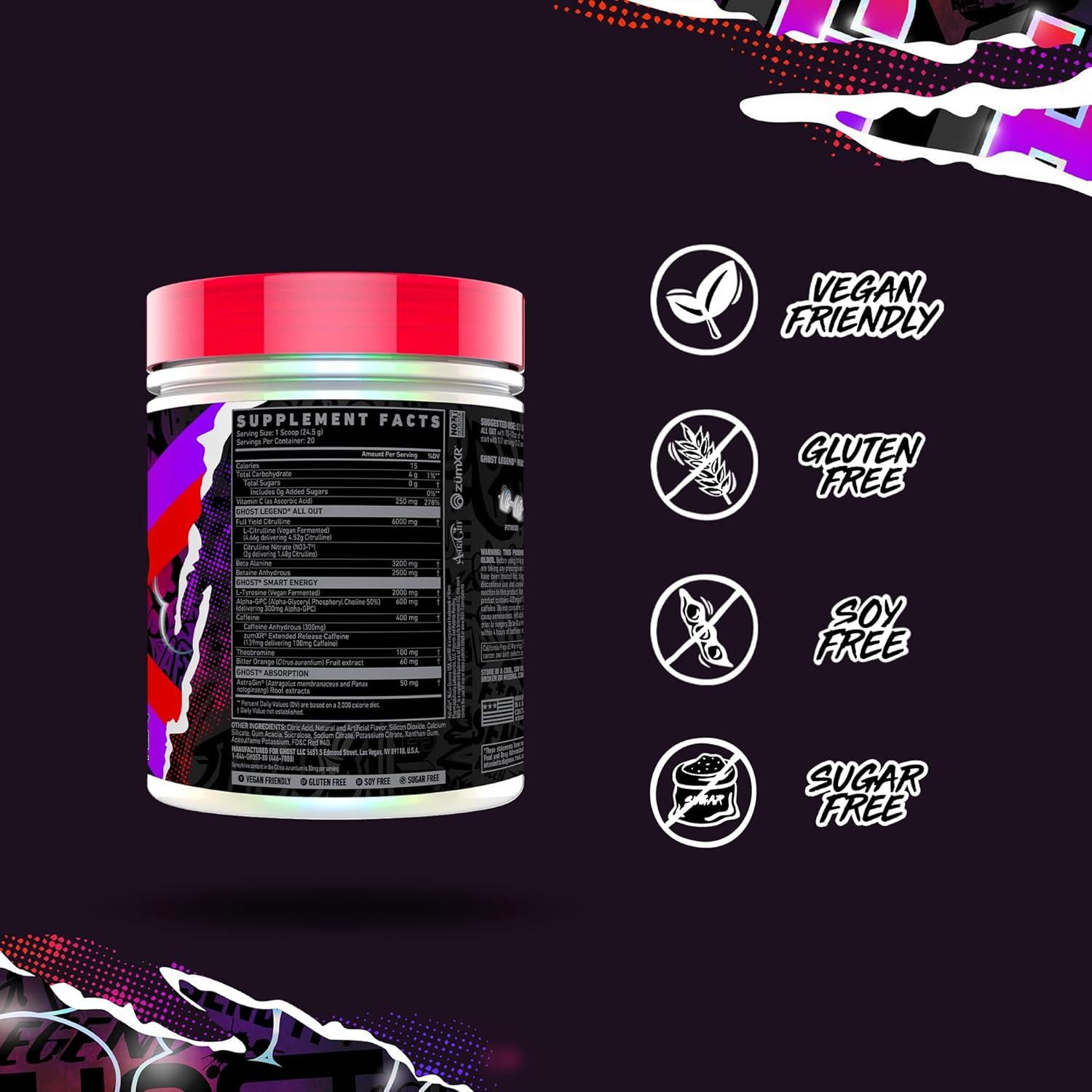 Ghost Legend All Out Pre Workout Supplement 20 Servings, Cherry Limeade image number 2