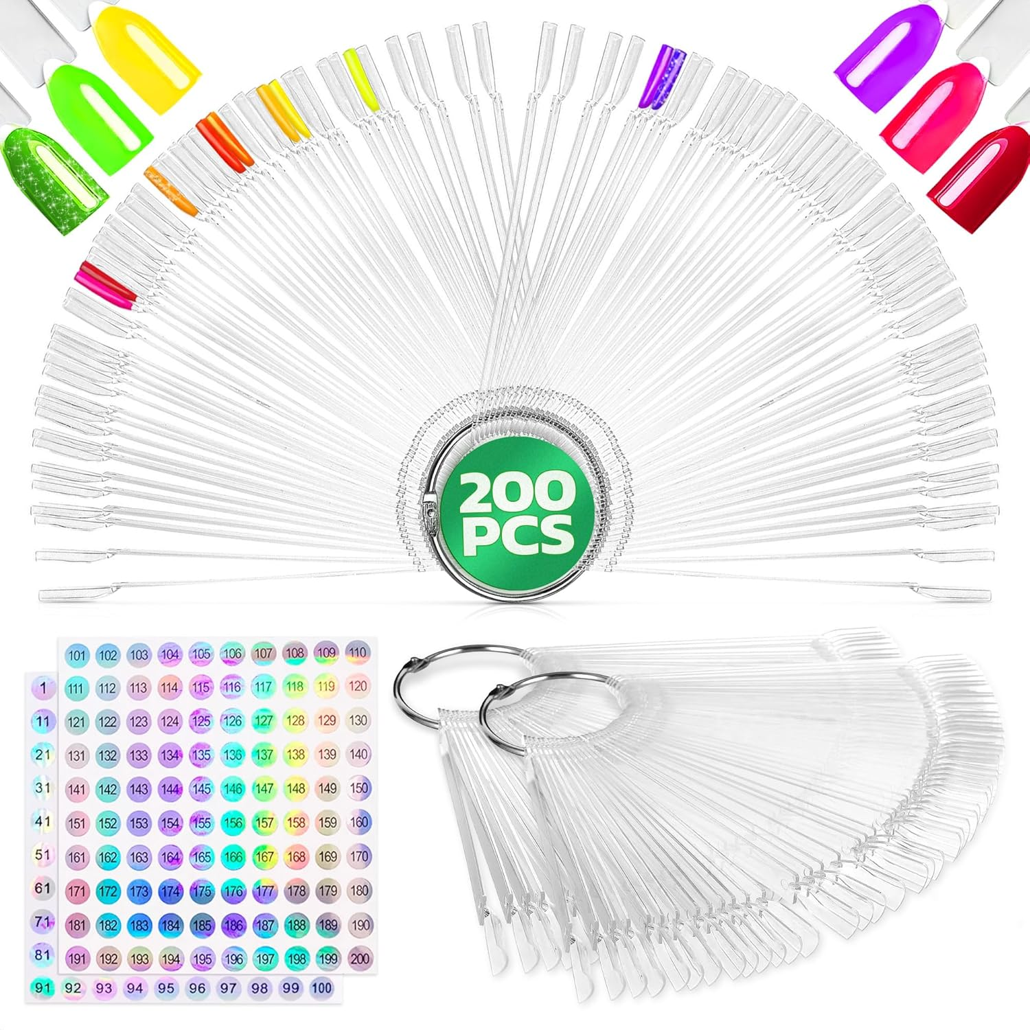Nail Polish Swatch Sticks with Number Stickers - 200Pcs Nail Polish Swatch Rings Clear Nail Swatch Sticks Display Sticks Nail Color Practice Plastic Nail Swatches Sticks - Nail Sample Swatches Sticks image number 1