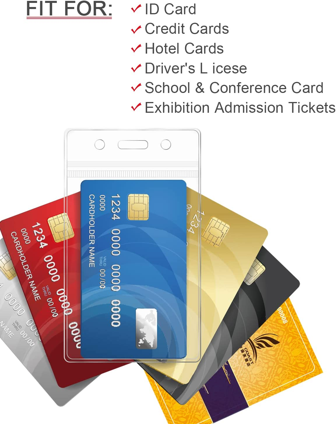 Teskyer Lanyards for Cruise Ship Cards, Lanyards with Waterproof Extra Thick Plastic Clear Badge Holders, Resealable Zip ID Card Holder, 2.5" X 3.5" Inner Size, Vertical Style, Set of 3, Black image number 2