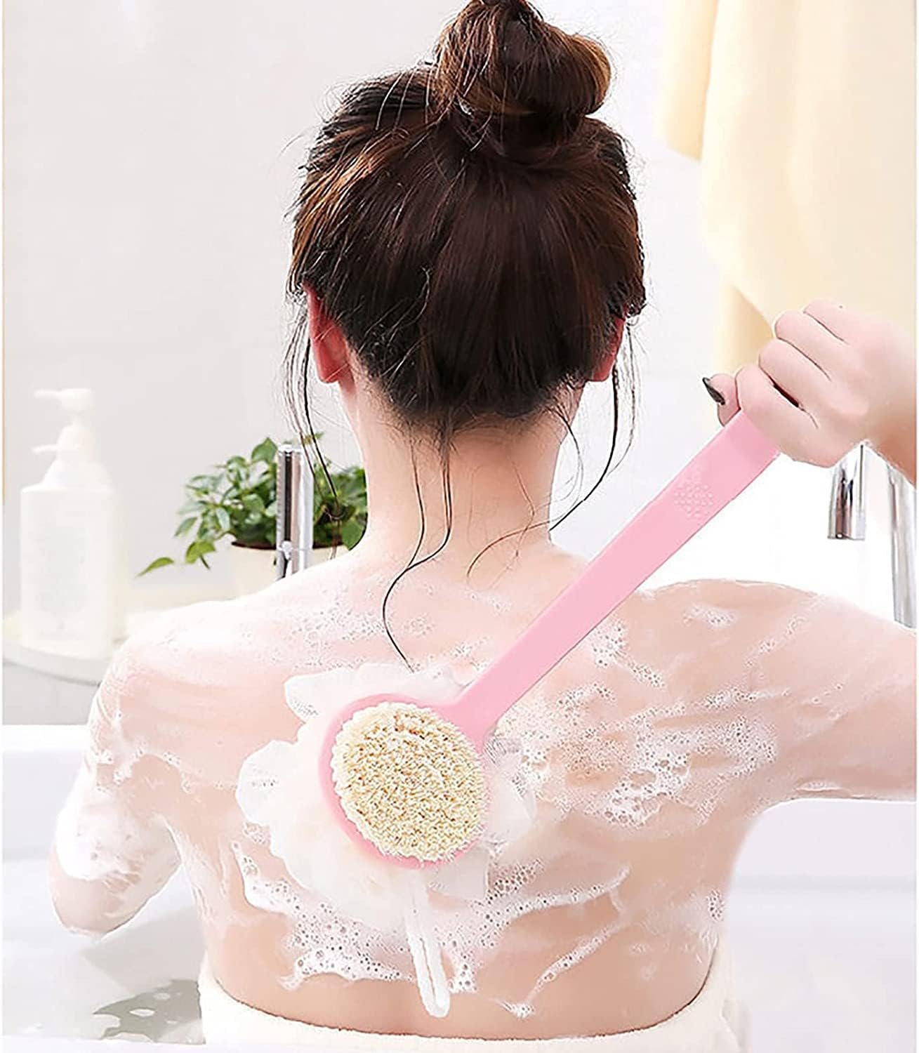 Back Scrubber for Shower,2 in 1 Bath Body Brush with Bristles and Loofah for Men and Women Massage Body Skin Exfoliating Bat (Blue(1Pc)) - Pink image number 6