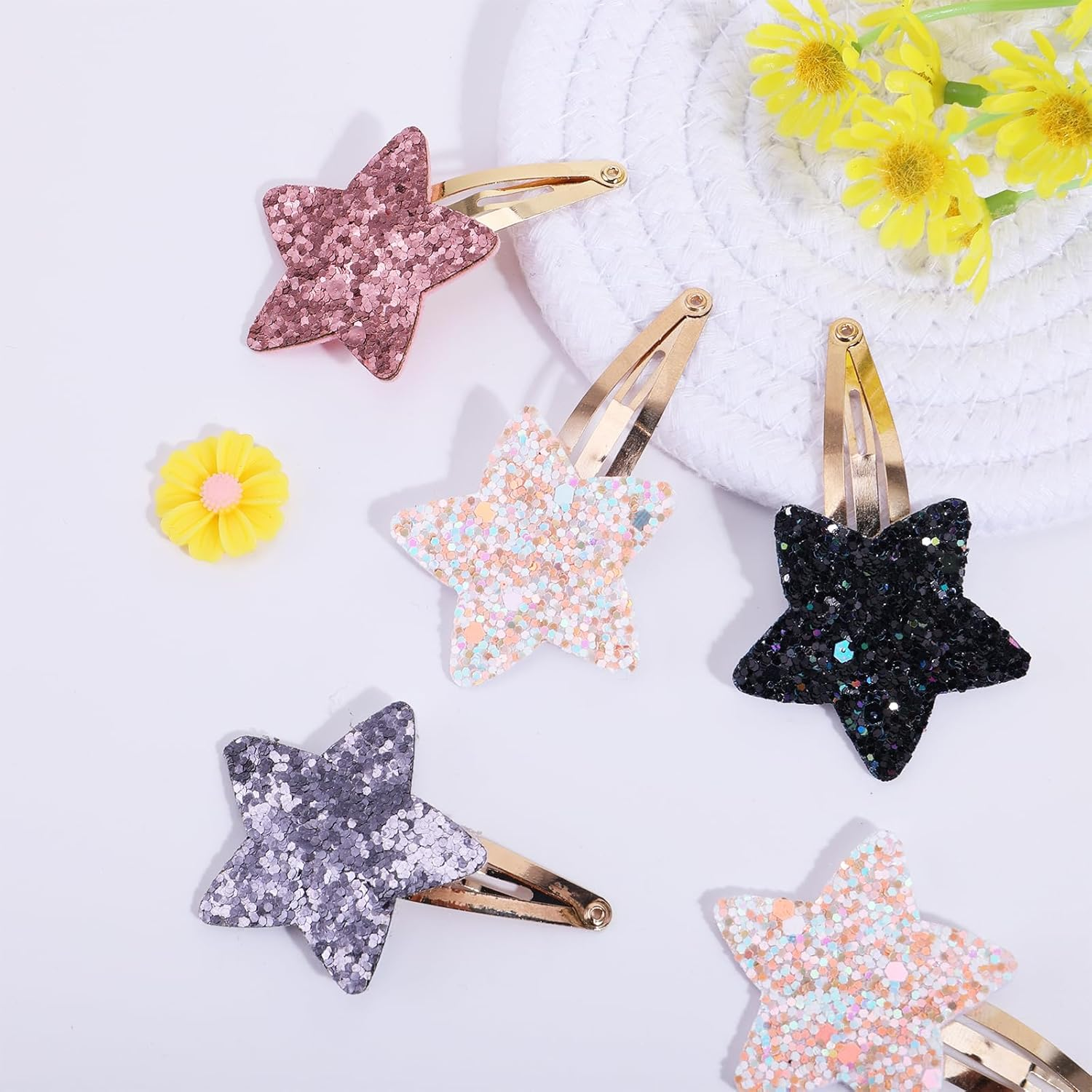 Teaaha 8 PCS Cute Star Clips Metal Snap Hair Pins Sparkly Fashion Hair Barrettes Styling Y2K Accessories for Toddler Women Girls Party Birthday Gift Supplies image number 2