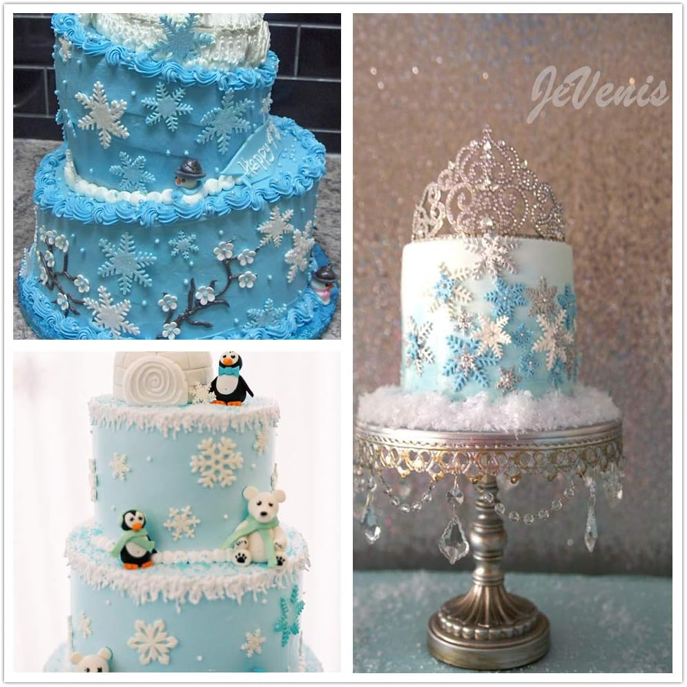 Set of 4 Jevenis Snowflake Fondant Mold 3D Christmas Cake Decorations Winter Cupcake Topper for Chocolate Candy Soap Cake Baking Decoration (White1) image number 4