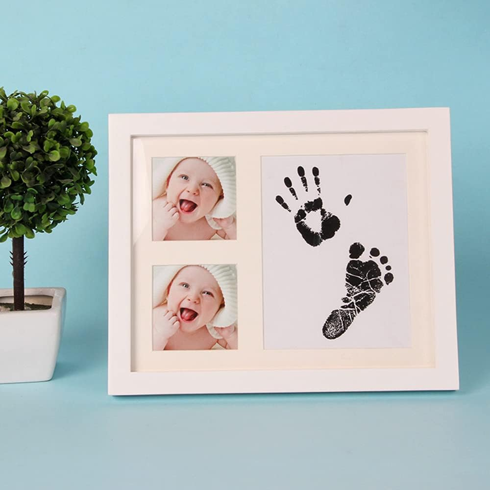 Newborn Baby Handpri and Footpri Picture Frame Kit Baby Keepsake Frames Picture Frame Kit with Ink Pad Infa Shower S for New Parents White Frame with Black Ink Pad