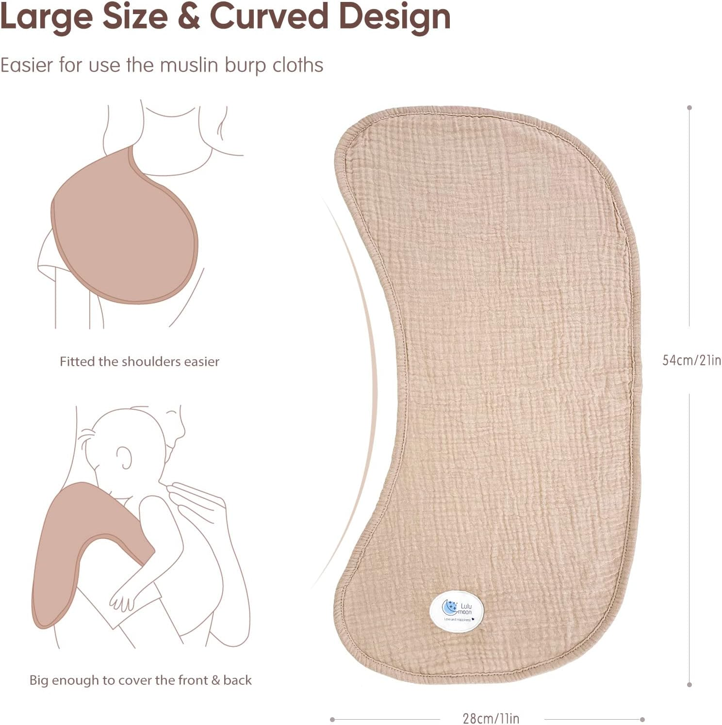 Lulumoon Muslin Burp Cloths for Babies: 100% Soft Cotton Large Burping Cloths - Neutral Baby Burp Rags for Boy and Girl - Absorbent Burp Cloth for Spit-Ups 6 Pack