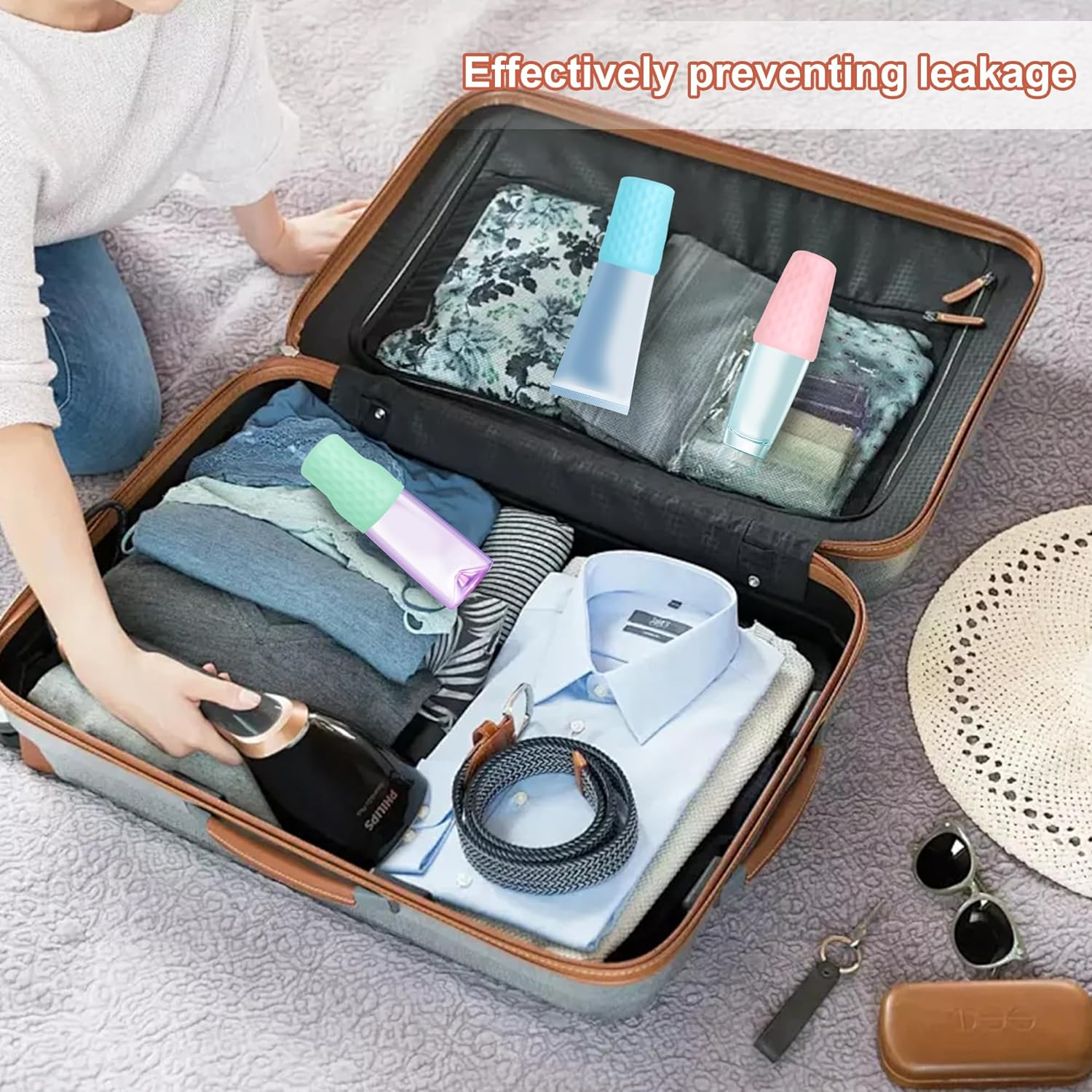 TECDW 10-Pack Colorful Silicone Bottle Covers, Travel Essentials, Leak-Proof Silicone Protective Covers for Travel Toiletries(5 Colors) image number 5