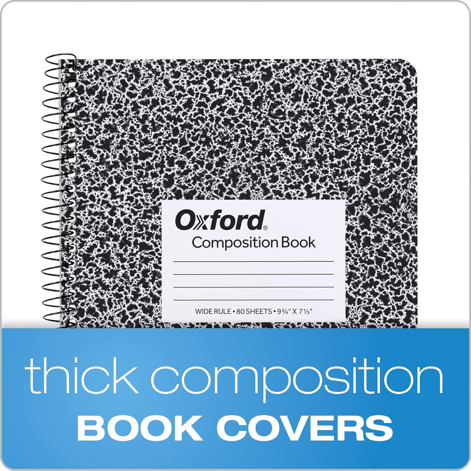 Oxford Spiral Composition Notebooks, 4 Pack, Wide Ruled Paper, 9-3/4 X 7-1/2 Inches, 80 Sheets, Black Marble Cover (64950) image number 3