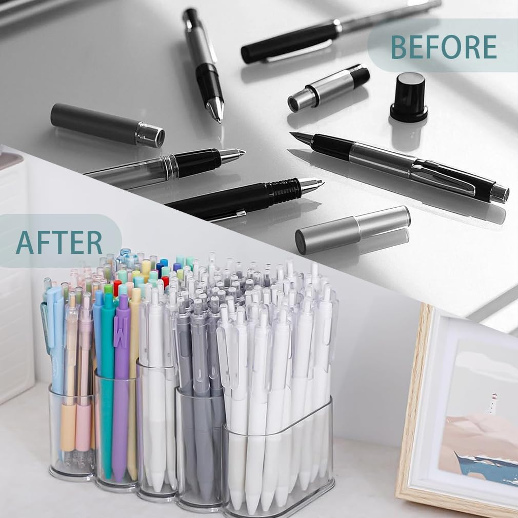 2-Pack Transparent Desktop Pen Holder, Plastic Storage Box, Sundries Storage Rack for Markers, Ballpoint Pens, Stationery, Crayons, Suitable for Home, Office Supplies, Desktop Storage image number 2