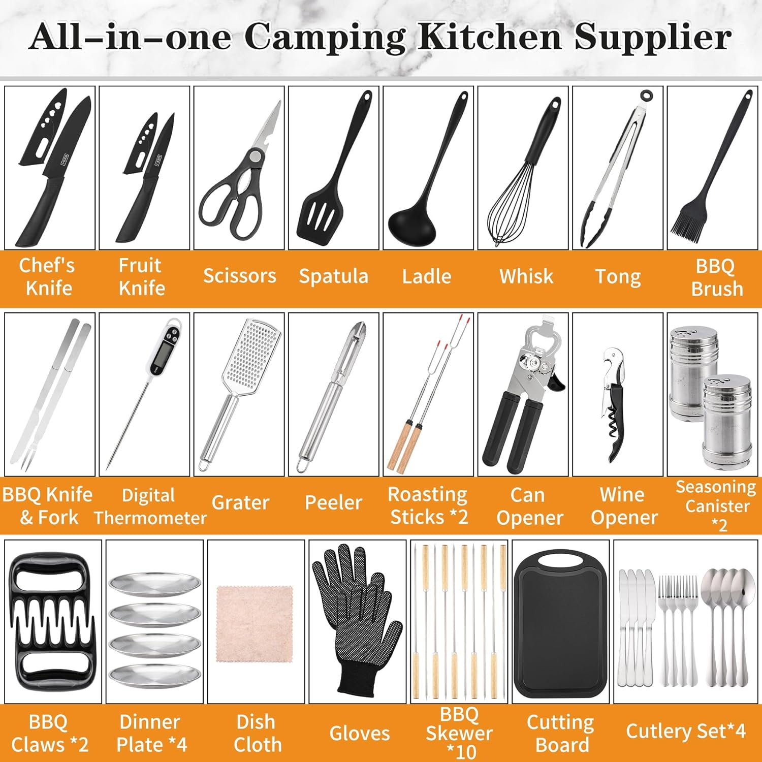 Camping Essentials Cookware Cooking Utensils Set - Camping Kitchen Utensils, Portable Outdoor Accessories, Stainless Steel & Silicone, Camping Gear Equipment for RV Picnic Grill image number 3