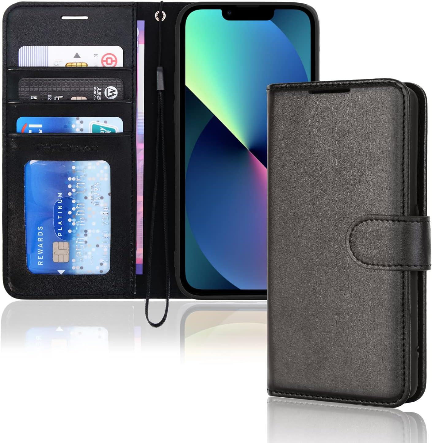 TECHGEAR Iphone 13 Mini Leather Wallet Case, Flip Protective Case Cover with Wallet Card Holder, Stand and Wrist Strap - Blue PU Leather with Magnetic Closure Designed for Iphone 13 Mini 5.4"