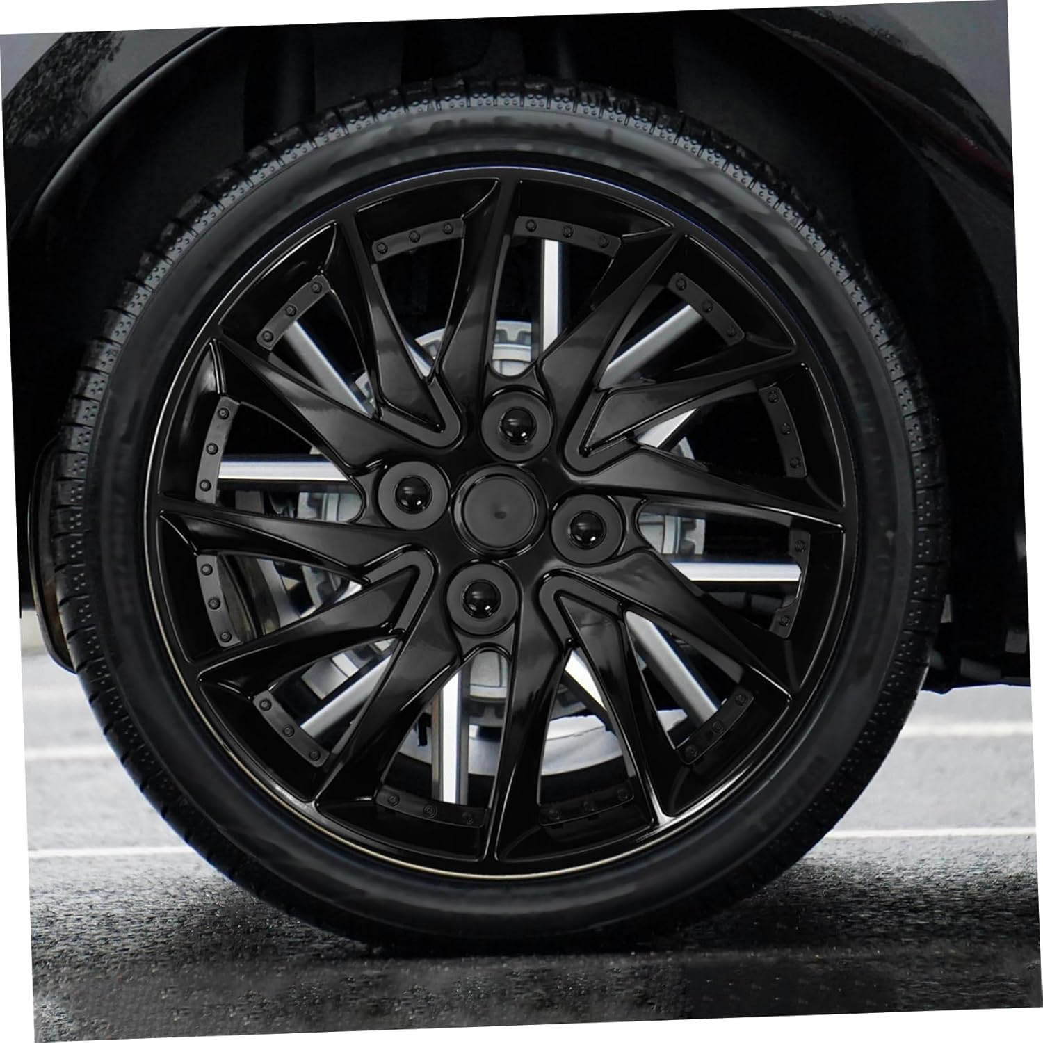 INOOMP 14 Inch Hubcap Wheel Covers for Cars Vehicle Wheel Skin Covers with Sleek Design and Easy Cleaning Black Finish image number 4
