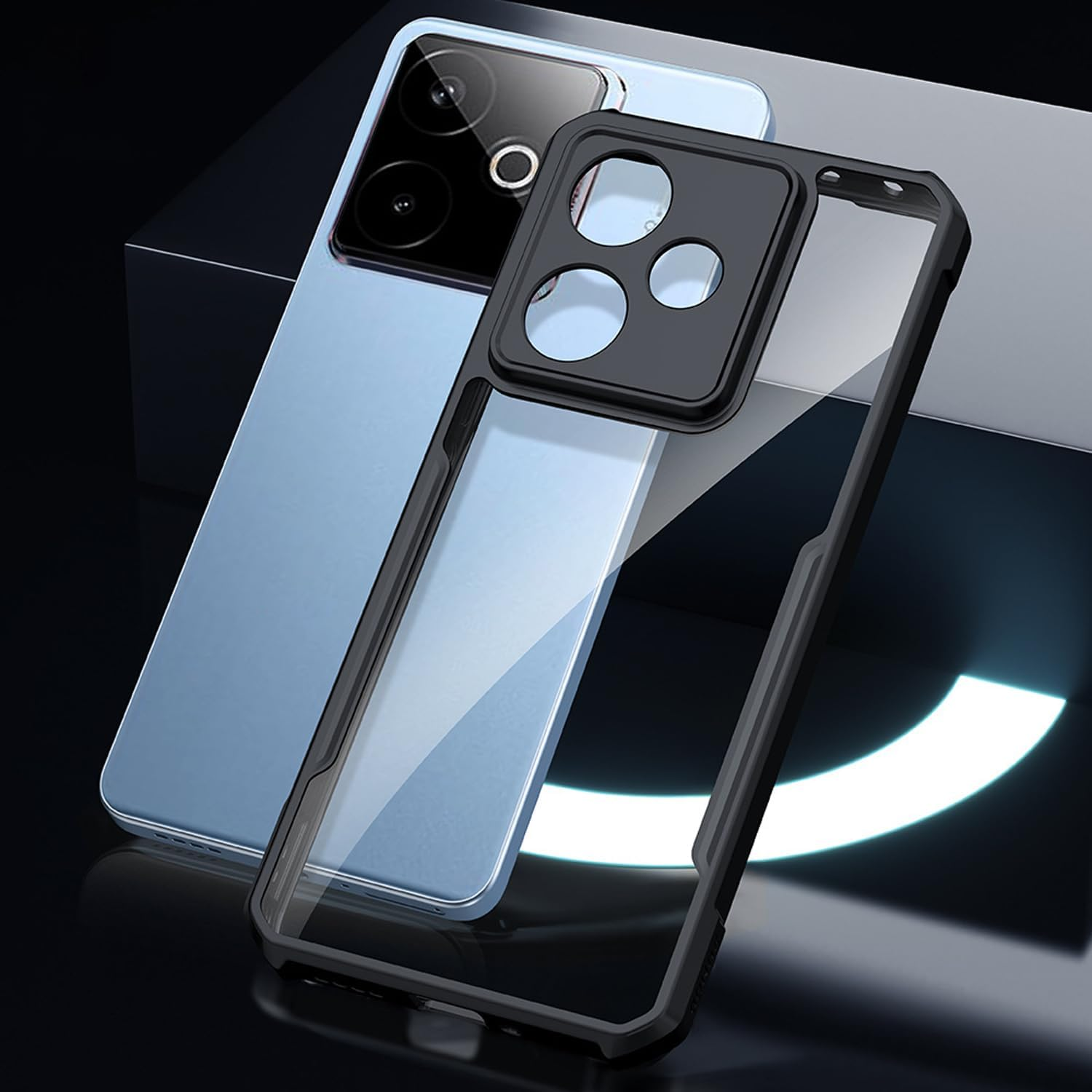 Guizzcg for Oppo A5 Pro 5G Case, Ultra-Thin Cover Soft TPU Bumper + Acrylic Clear Back Military Grade Airbags Shookproof Drop Protection,Black