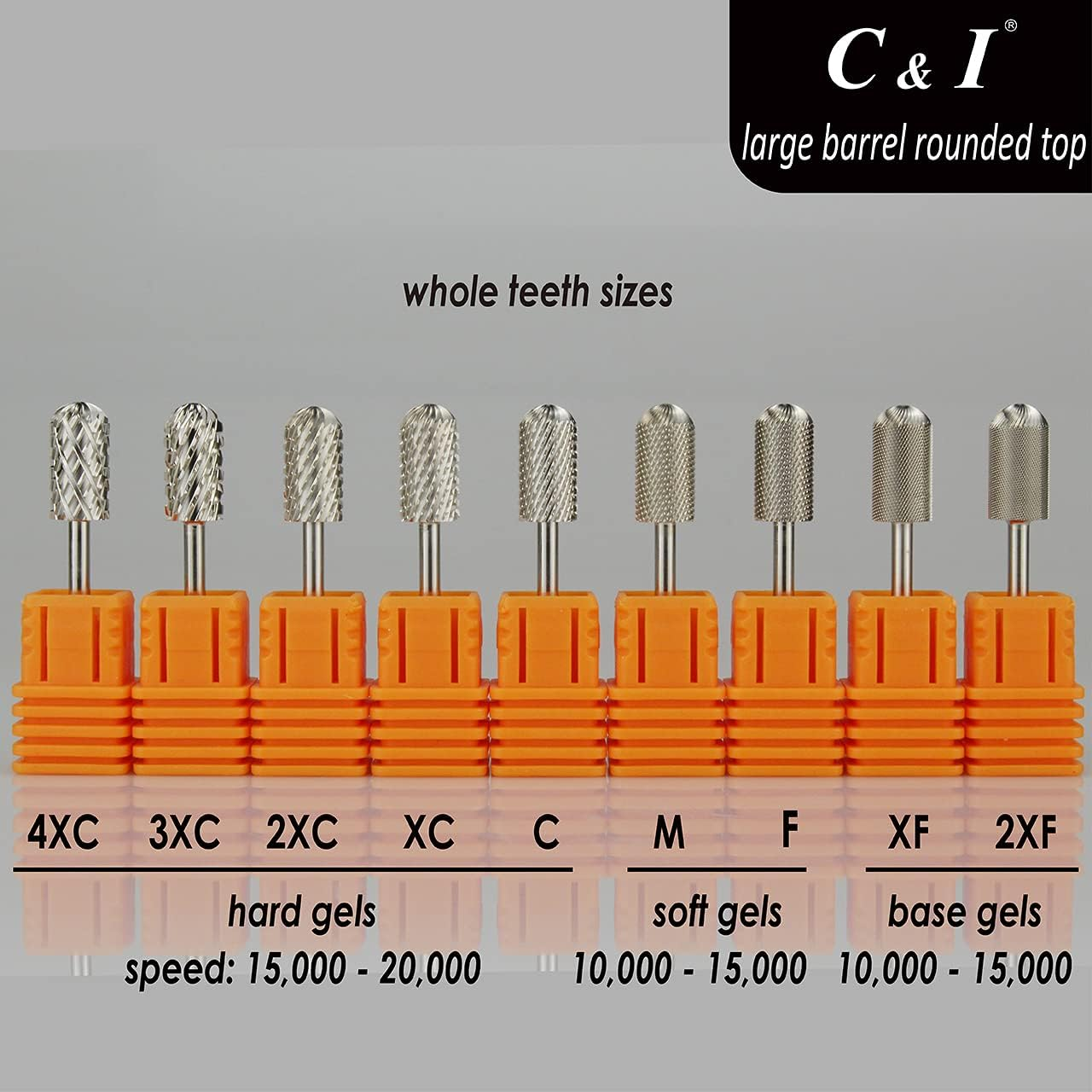 C & I Rounded Top Nail Drill, Large Barrel Edition, E-File Head for Nail File Machines, Design for Quick Remove Gel Nails (Double Coarse - 2XC) image number 5