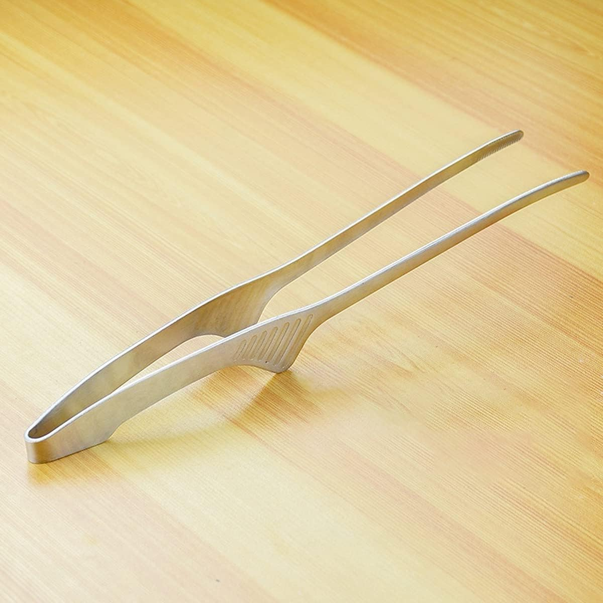 2 Pieces Stainless Steel Grill Tongs for Korean and Japanese BBQ Clean & Convenient Use, Non-Slip Serrated Tips, Ideal for Cooking Self-Standing Tongs for Salad, Grill, Camping, Buffet, Oven image number 5