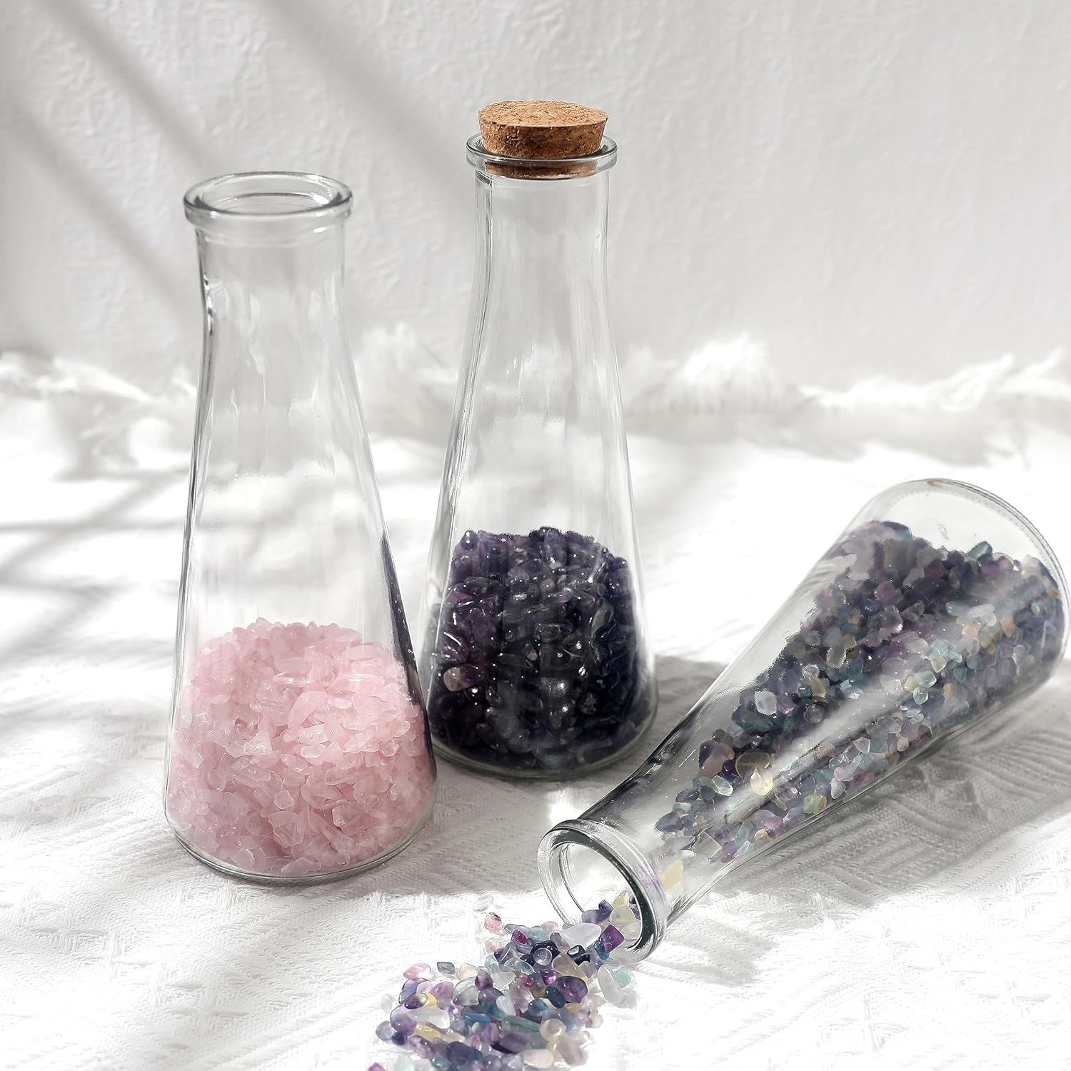 Magic Season Decorative Glass Bottles with Cork Stoppers (350 Ml Tapered Bottles / 2 Pcs) image number 1