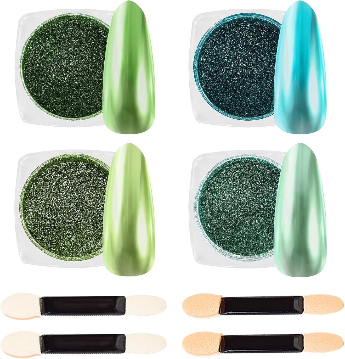 Chrome Nail Powder, 4 Colors Blue Series Nail Chrome Powder - Mirror Effect Metallic Glitter Kit for Nail Art Decoration, Resin Craft Etc. (1G/Jar)