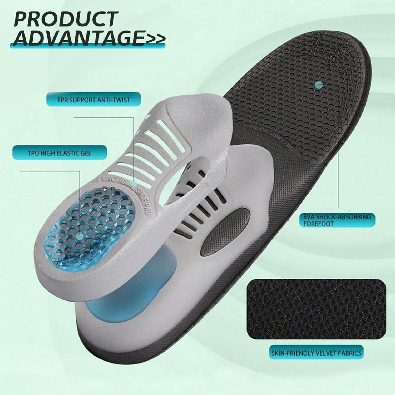 Arch Support Orthotic Insoles- Orthotic Inserts for Men & Women - Plantar Fasciitis Relief Insole,Heavy Duty Cushion with Shock Absorption - Flat Feet Pain Relief for Running, Work Boots, All-Day Standing (M 41-46) image number 6