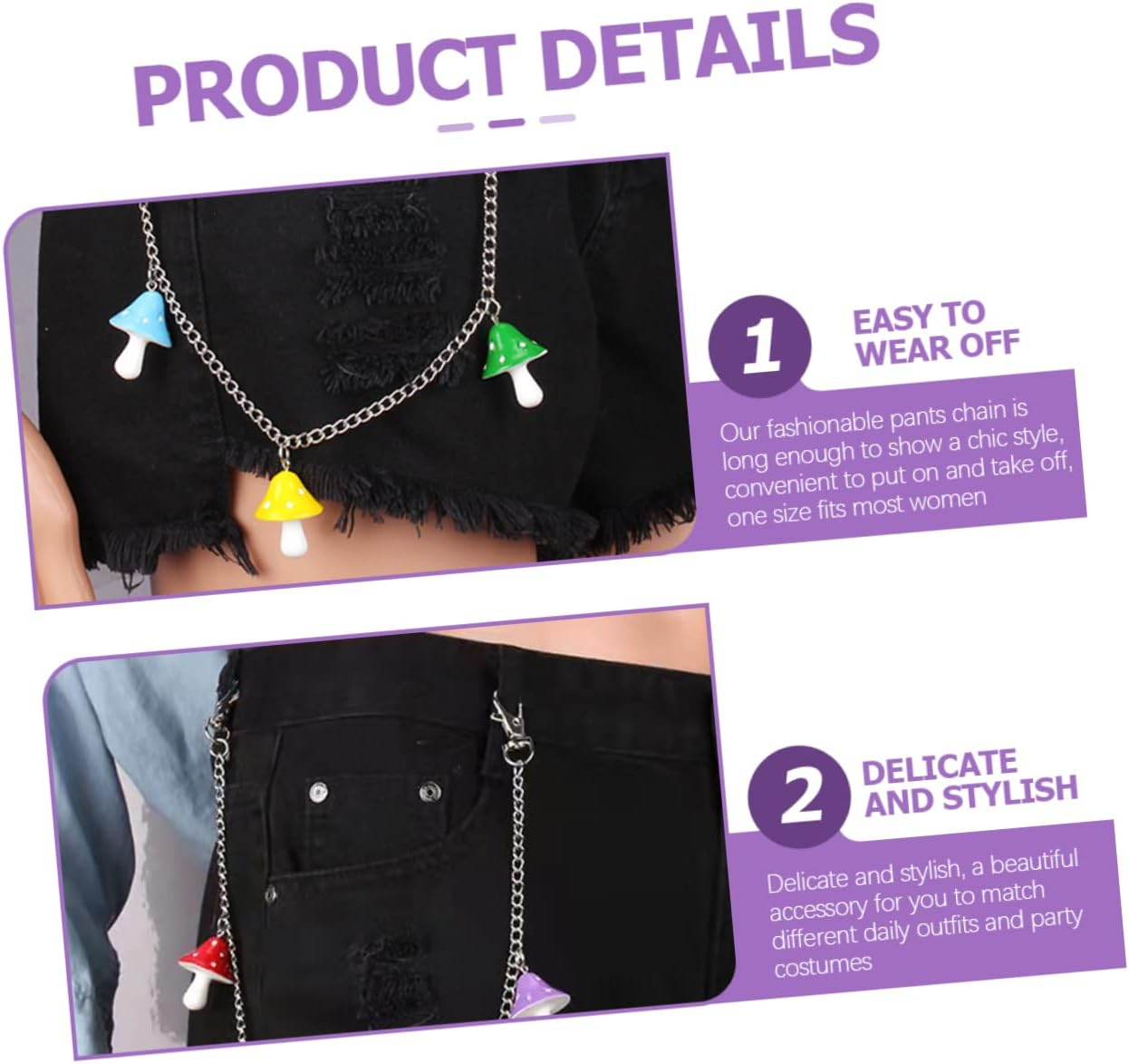 Holibanna Mushroom Pendant Pants Chain Aesthetic Accessories Pants Belt Chains Rock S Aesthetic Jewelry S Pocket Hip Hop S S for S Trousers S Acrylic image number 1