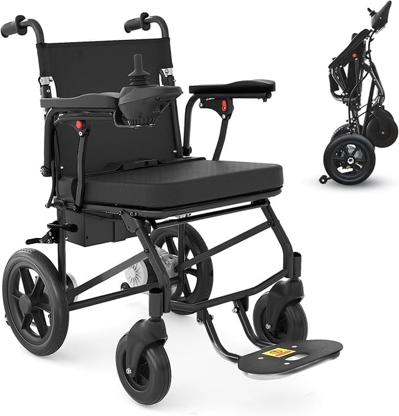 Electric Wheelchair - Powered Lightweight Foldable - Geezcare Motorized for Adult Seniors, 500W Power - 23Kg Weight with Battery - Airline (MSDS) and Cruise Approval with Aluminium Frame, Detachable Battery & Liftable Armrest - Thick Cushion Seats-Compact Comfort in Purple & Black (Black) image number 6