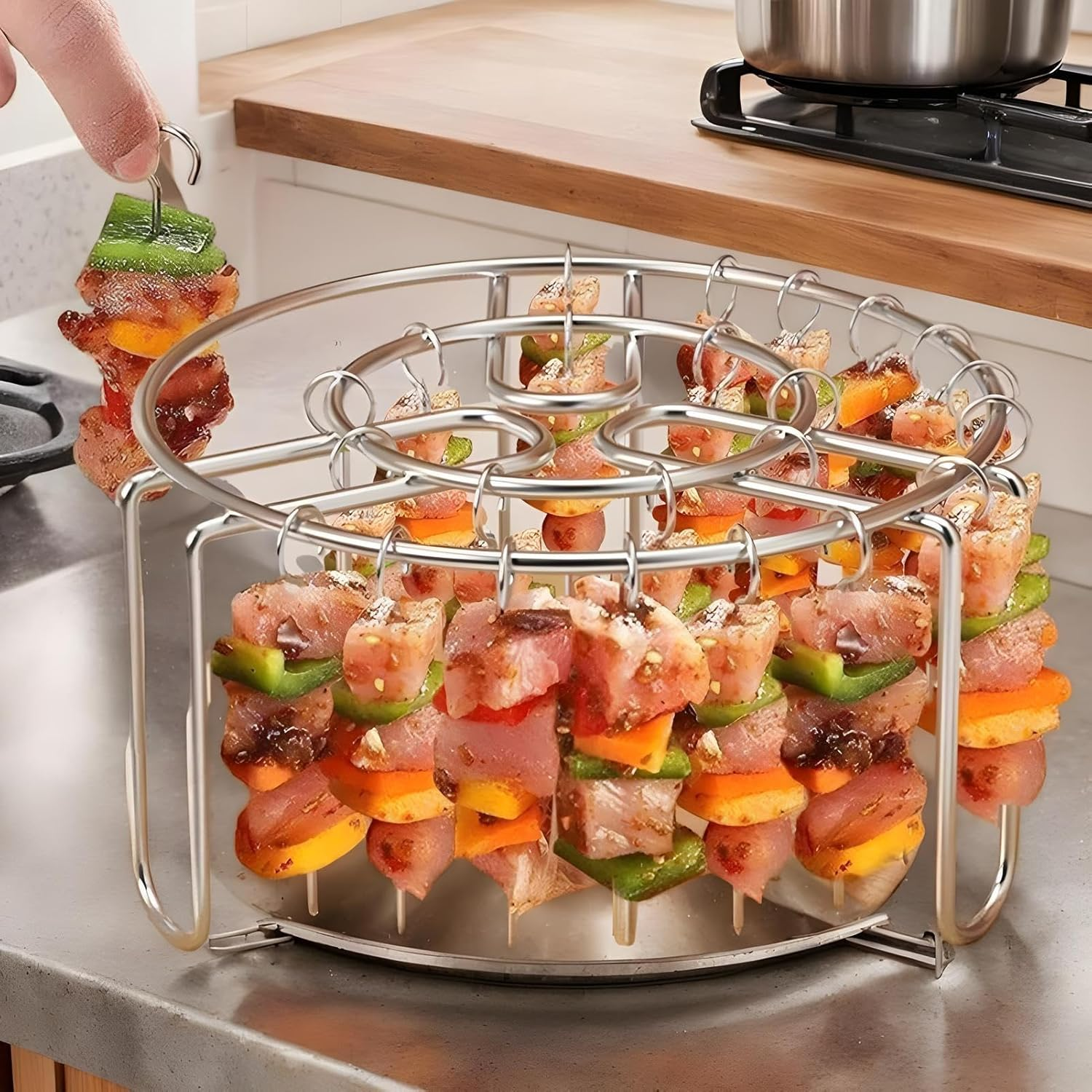 Air Fryer Racks, Skewer Racks for Airfryers, Vertical Oven Skewer Holder, Stainless Steel Skewers Heat-Resistant, Reusable,Rust-Proof image number 3